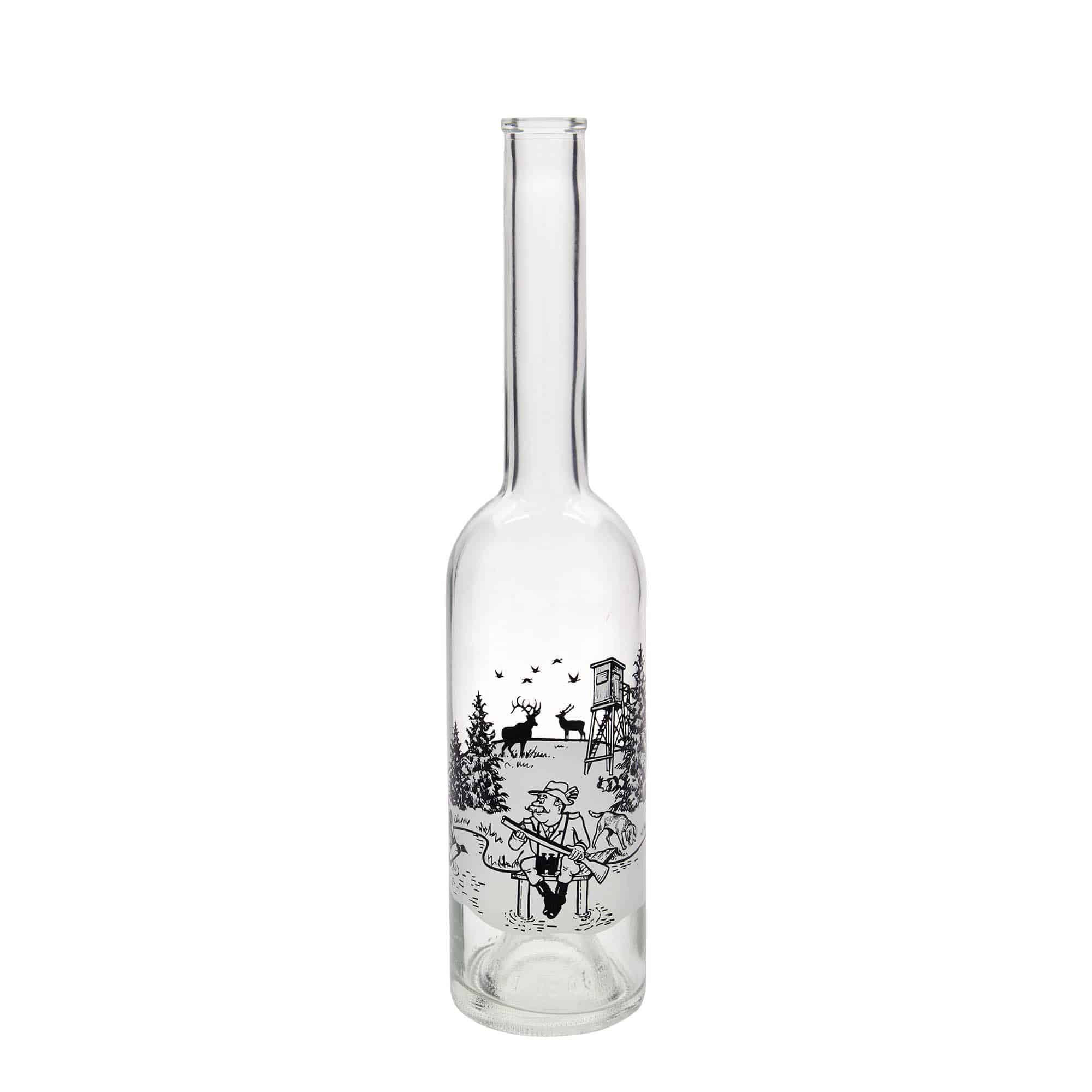 Glazen fles 'Opera', 500 ml, motief: Jager, monding: kurk Glazen fles 'Opera', 500 ml, motief: Jager, monding: kurk