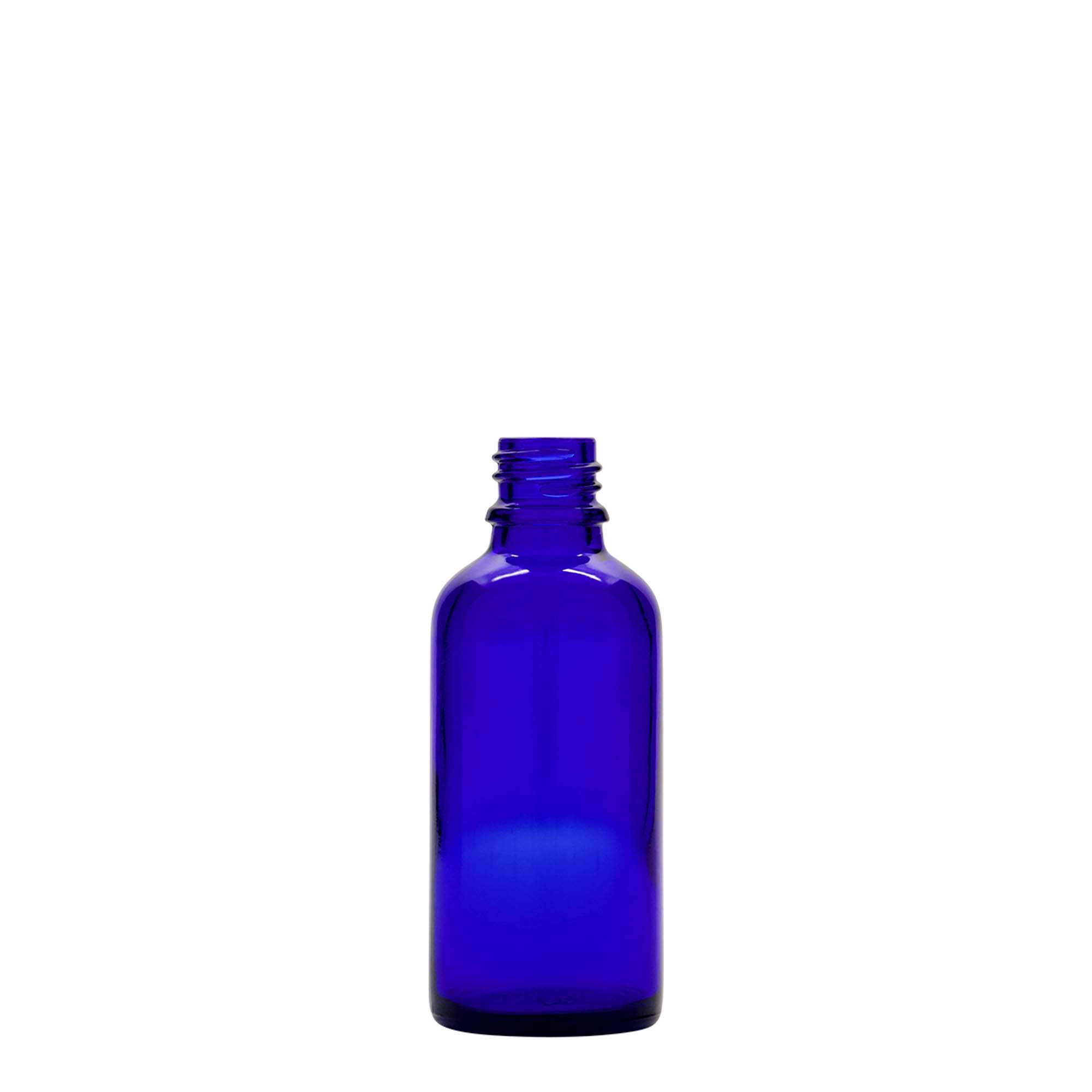 50 ml spuitflesje medicijn, glas, koningsblauw, mondstuk: DIN 18