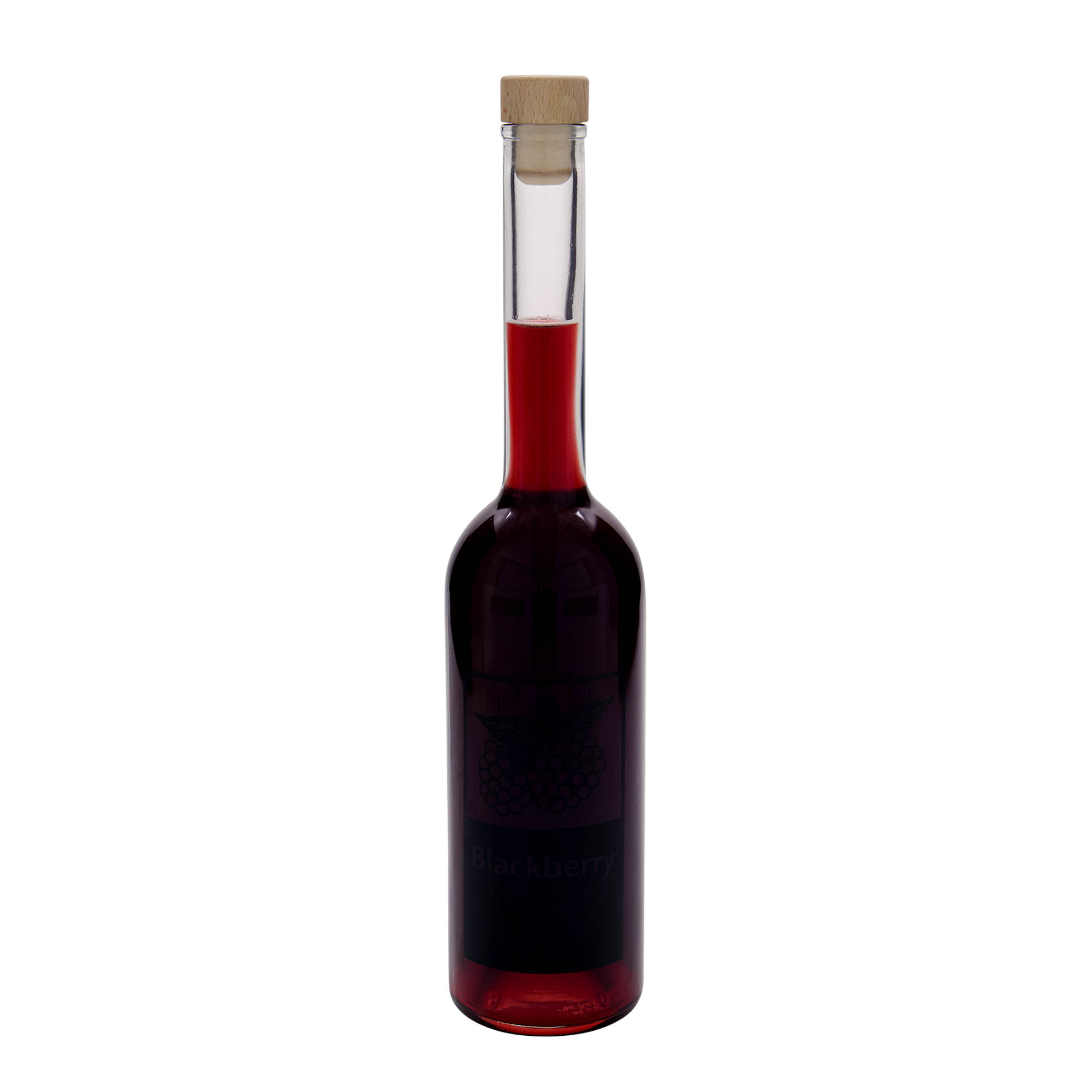 500 ml glazen fles 'Opera', motief: braam, hals: kurk 500 ml glazen fles 'Opera', motief: braam, hals: kurk