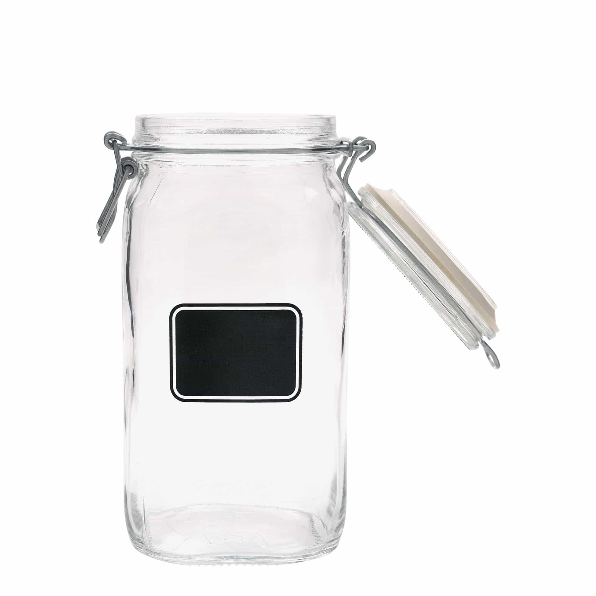 1.500 ml beugelfles 'Fido', motief: etiketveld, vierkant, opening: beugelsluiting