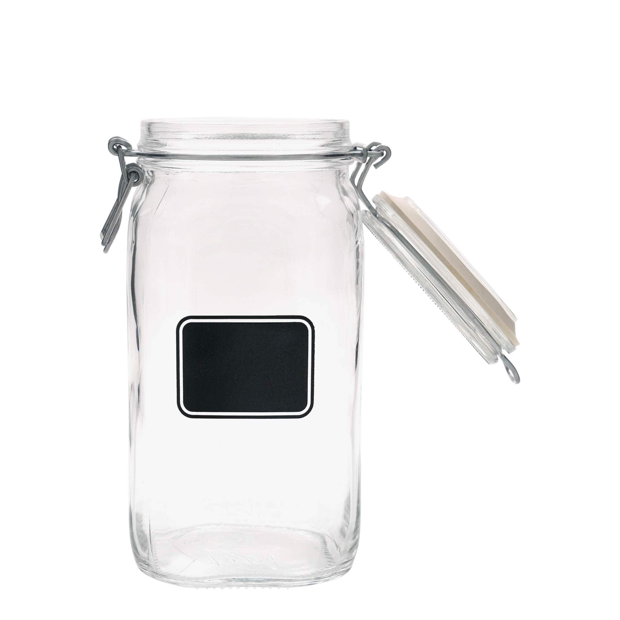 1.500 ml beugelfles 'Fido', motief: etiketveld, vierkant, opening: beugelsluiting