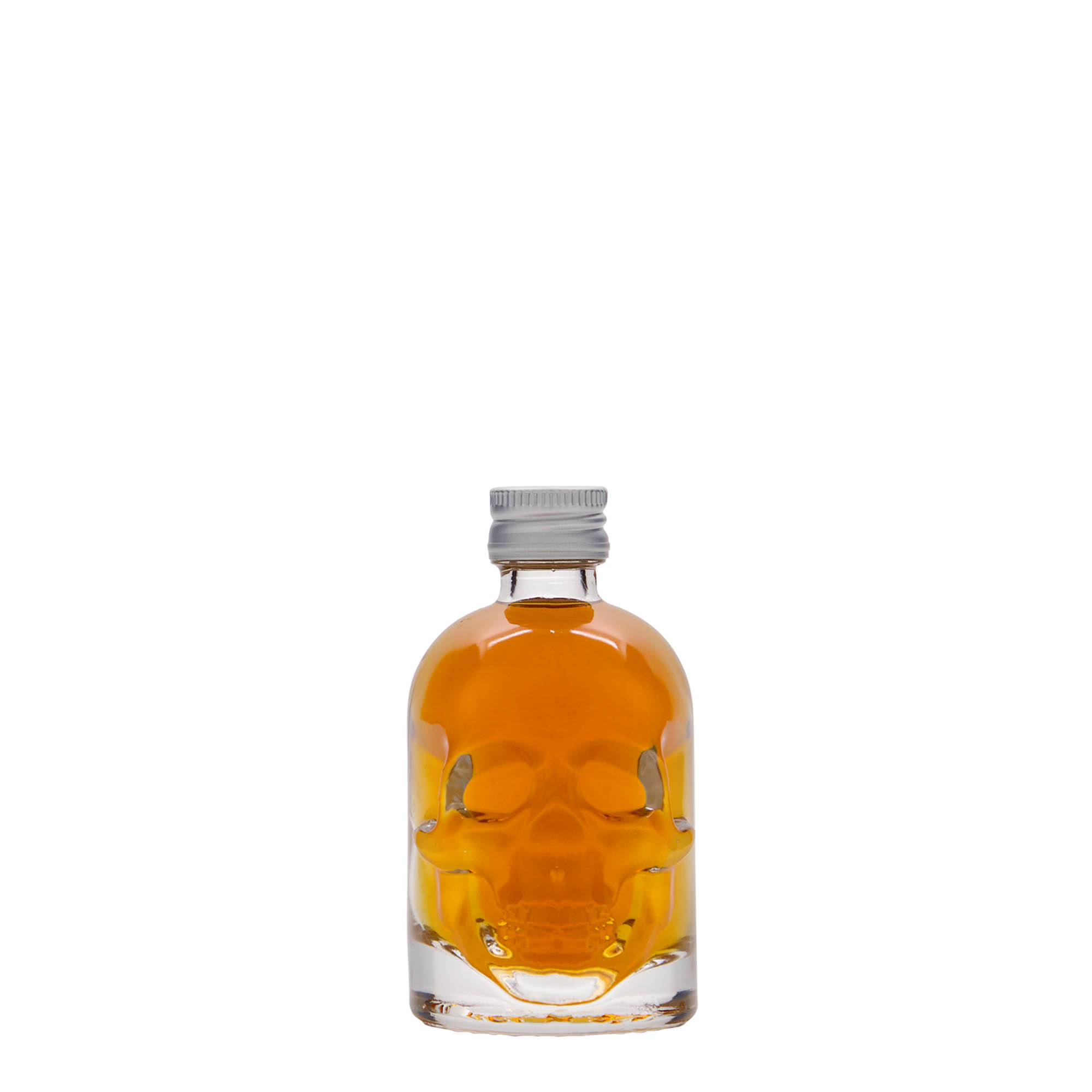 50 ml glazen fles 'Doodskop', mondstuk: PP 18 50 ml glazen fles 'Doodskop', mondstuk: PP 18