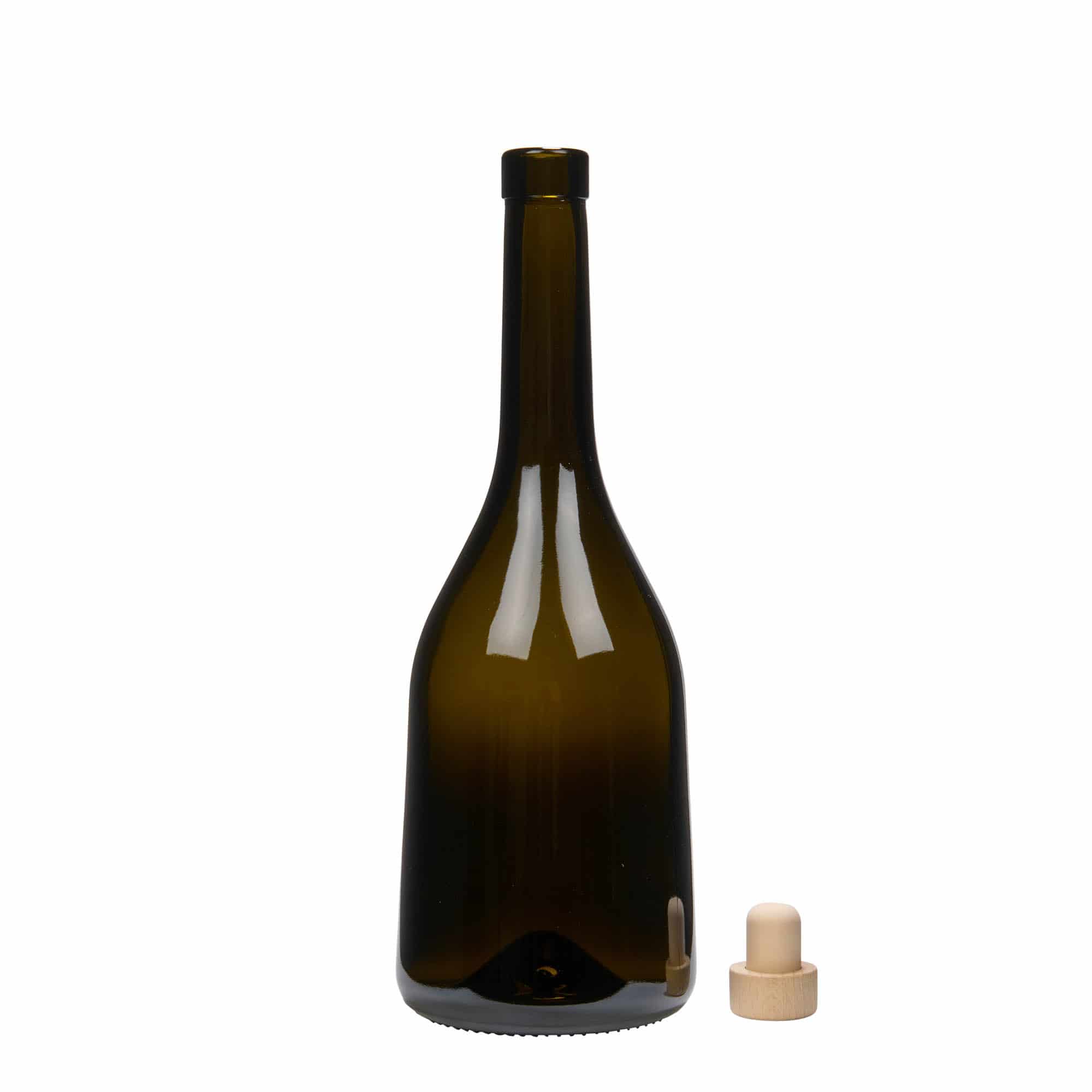750 ml glazen fles 'Rustica', antiekgroen, hals: kurk