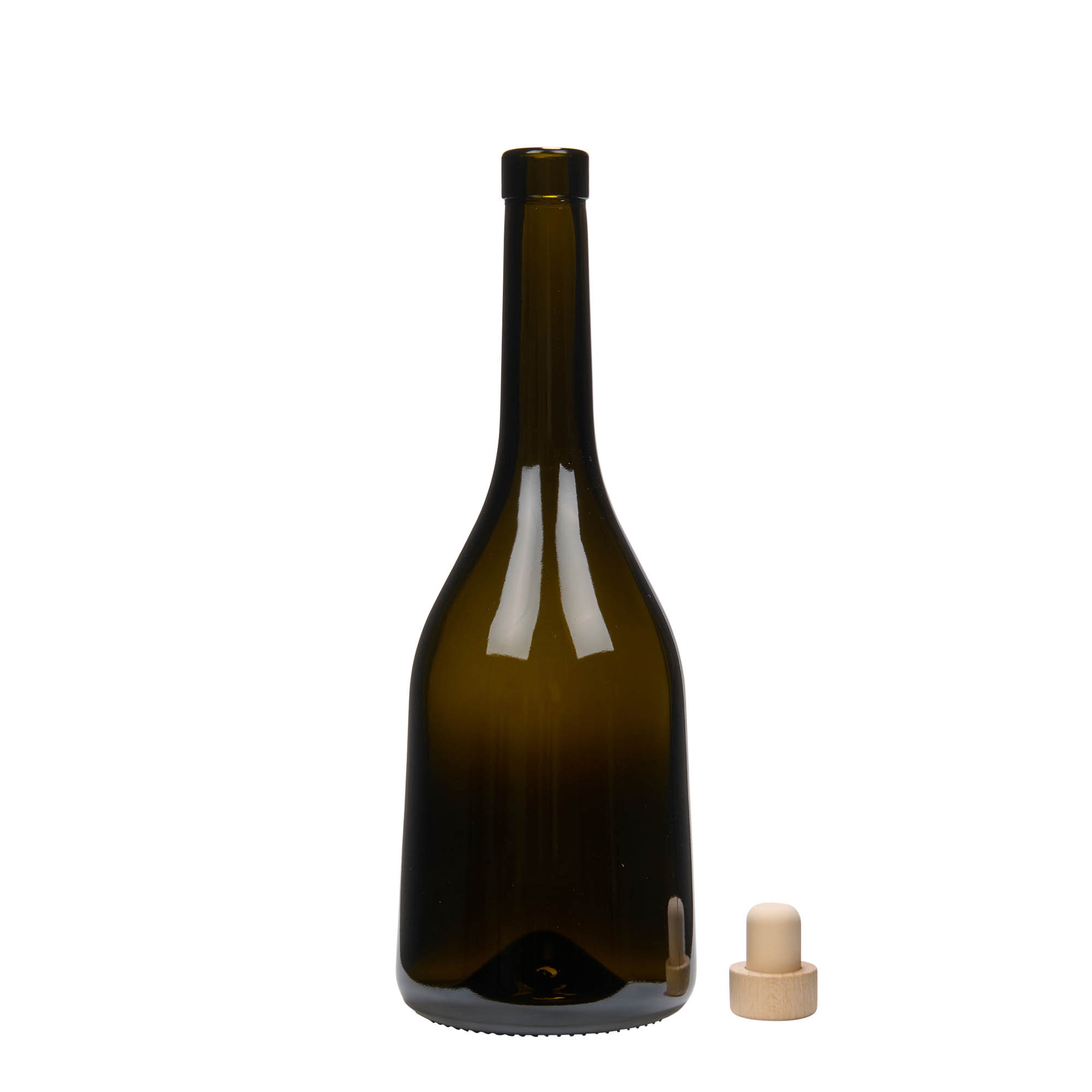 750 ml glazen fles 'Rustica', antiekgroen, hals: kurk