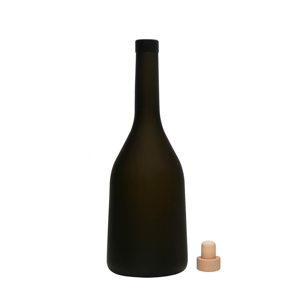 750 ml glazen fles 'Rustica', antiekgroen, hals: kurk
