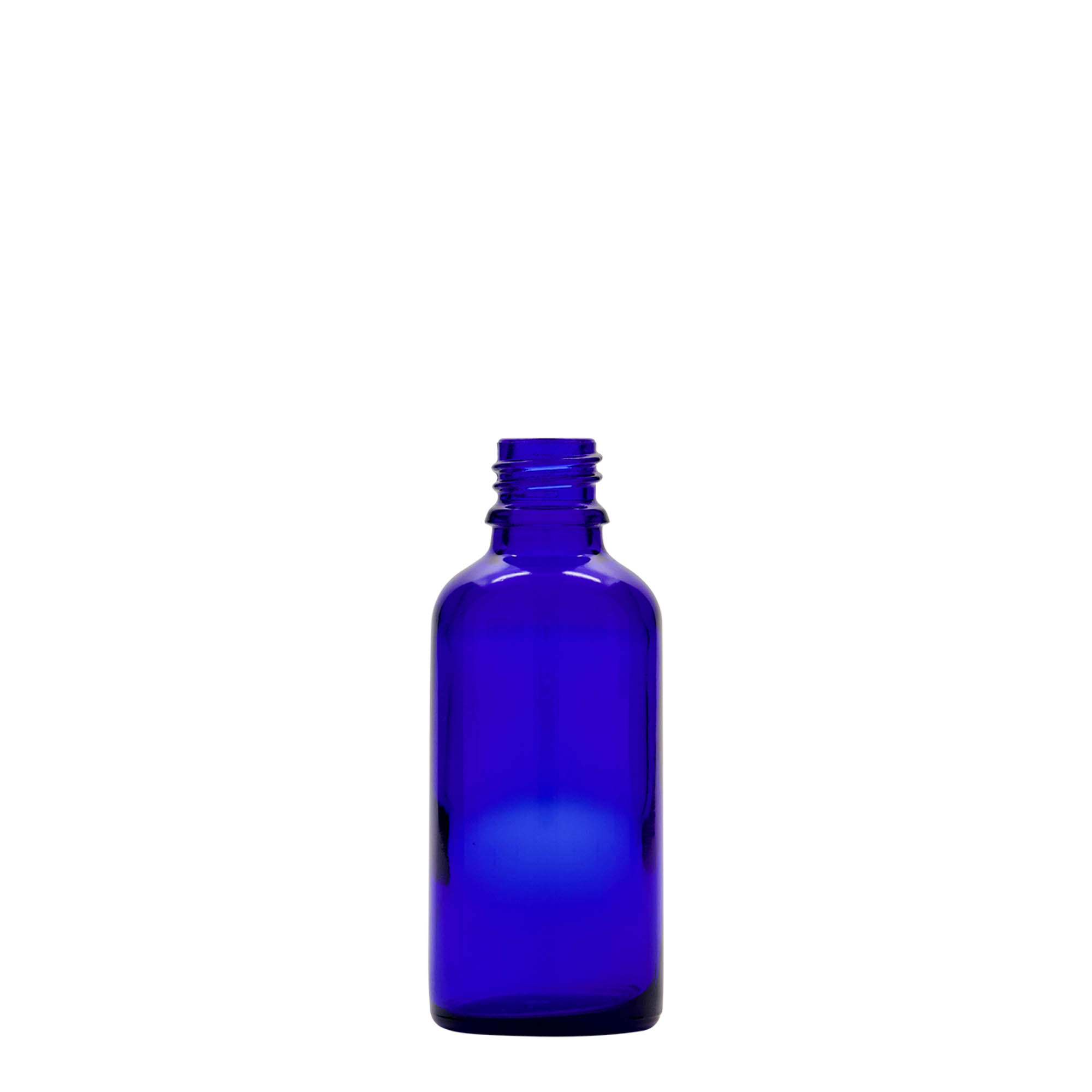 50 ml pipetflesje medicijn, glas, koningsblauw-rood, mondstuk: DIN 18
