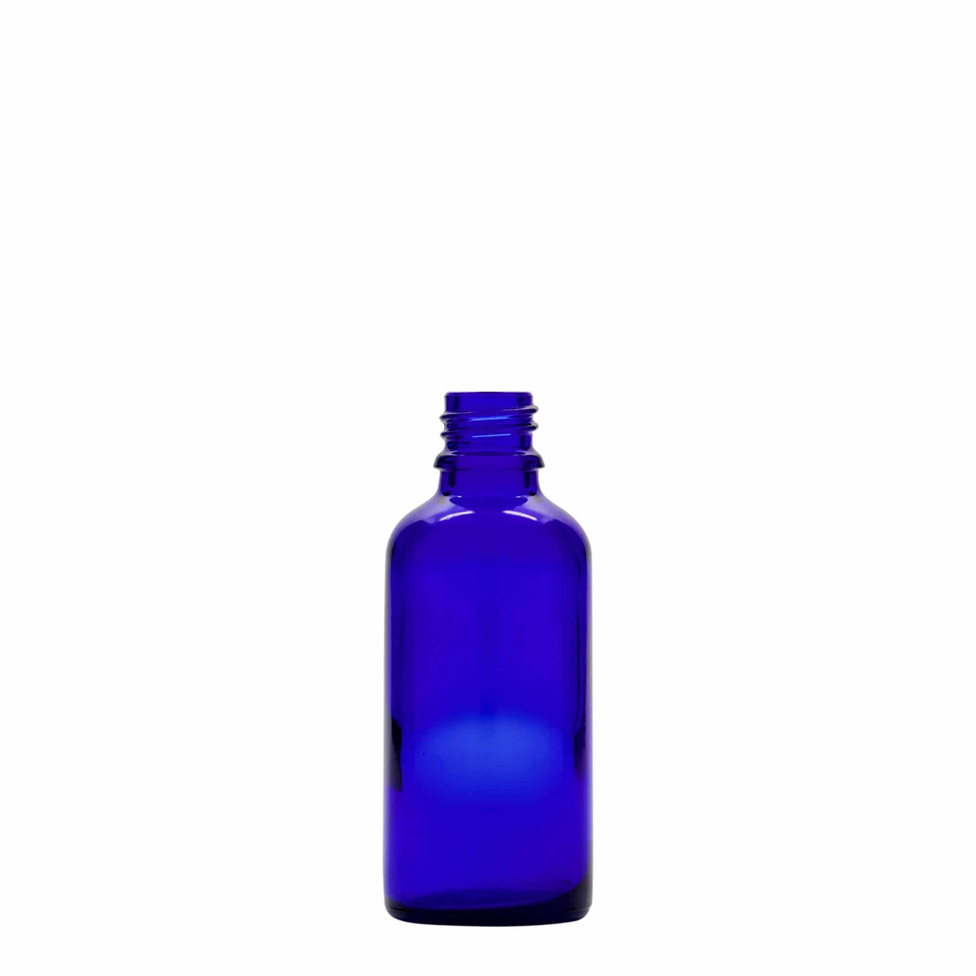 50 ml pipetflesje medicijn, glas, koningsblauw-rood, mondstuk: DIN 18