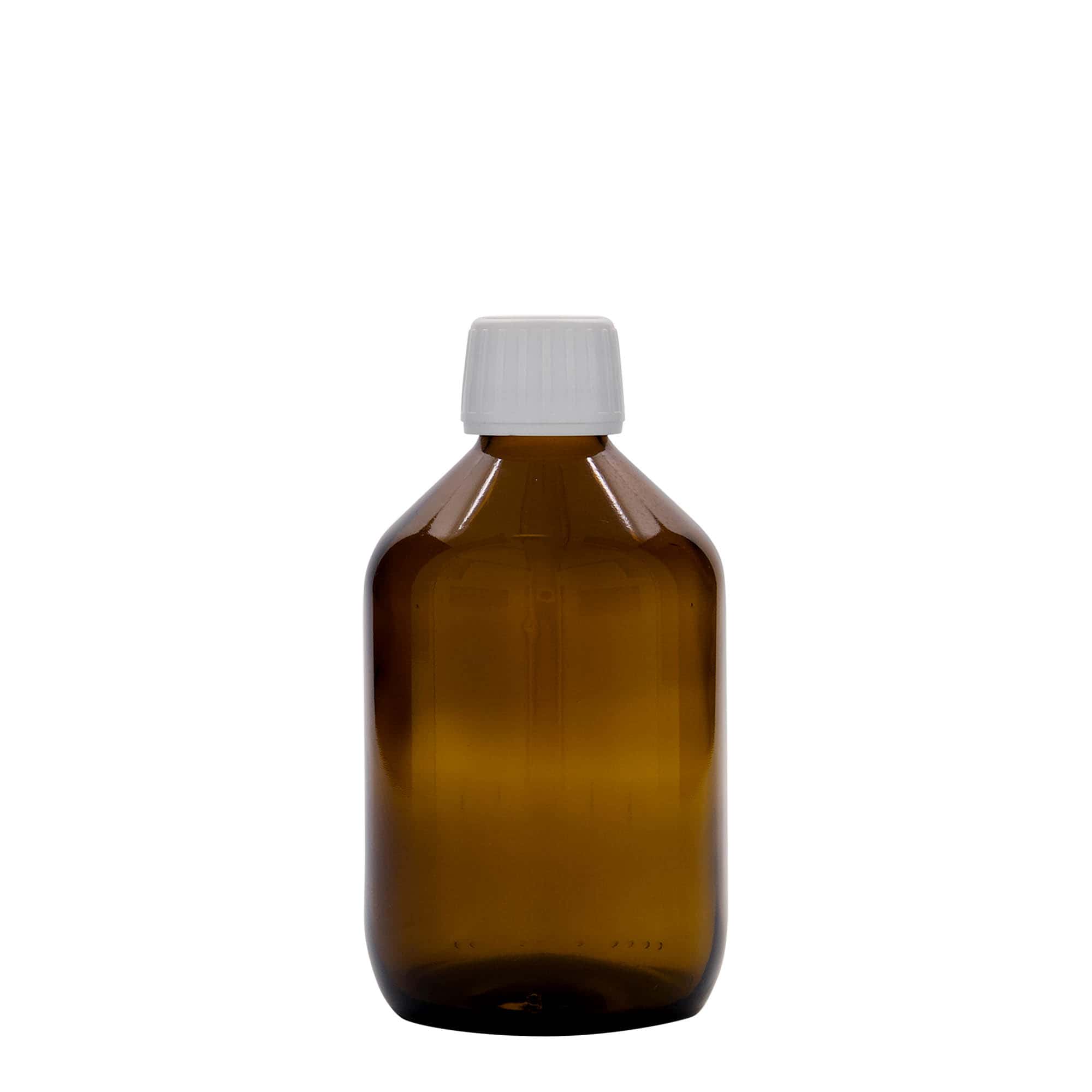 300 ml medicijnfles, bruin, glas, opening: PP 28