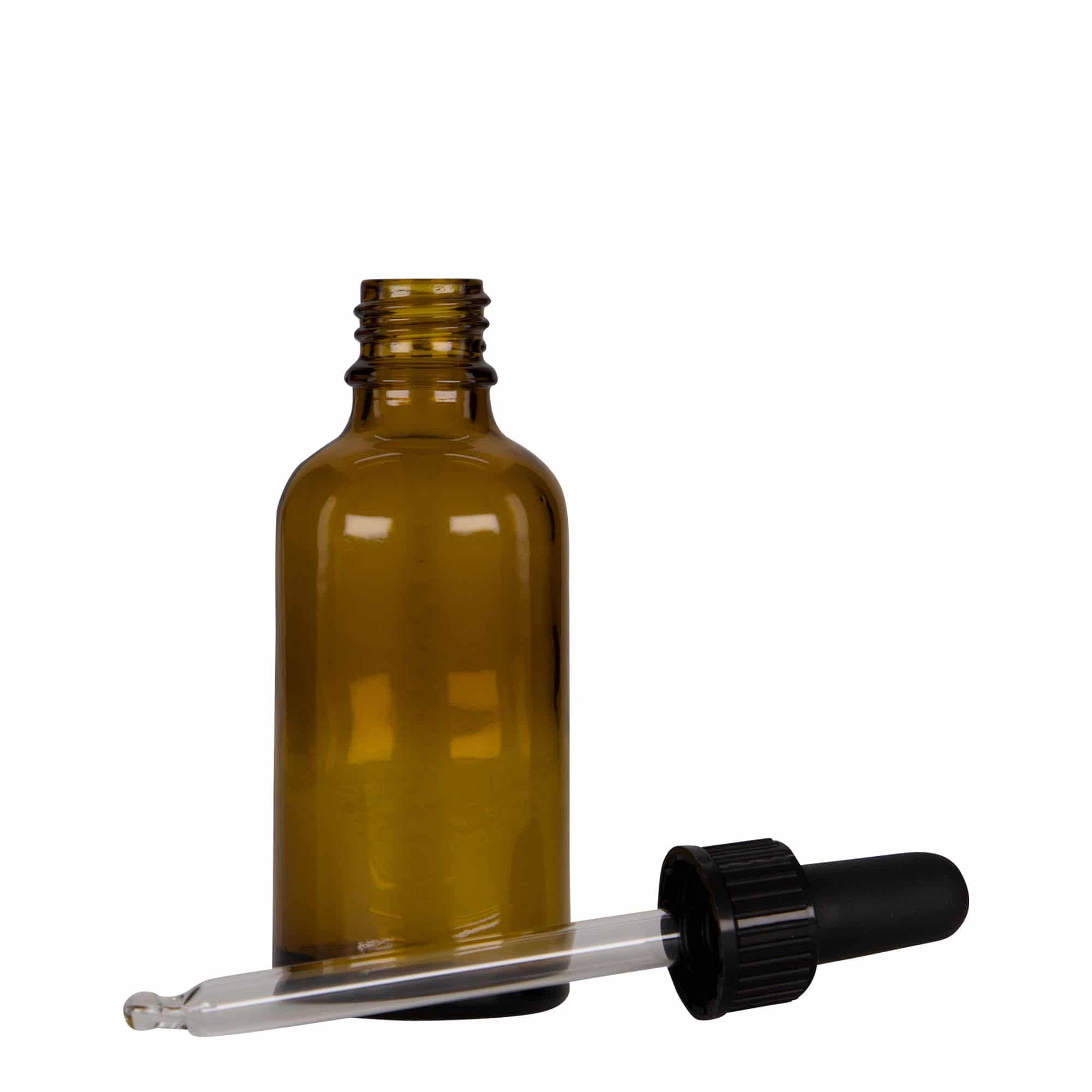 50 ml pipetflesje medicijn, glas, bruin-zwart, mondstuk: DIN 18
