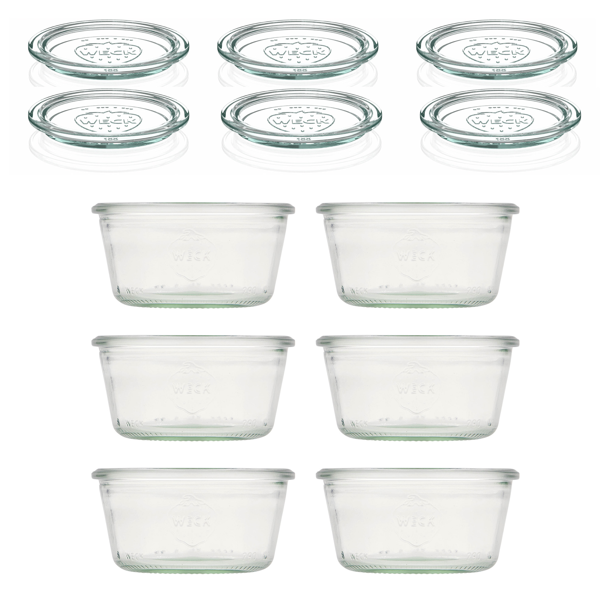 6x 290 ml laag WECK-stortglas met glazen deksel RR 100