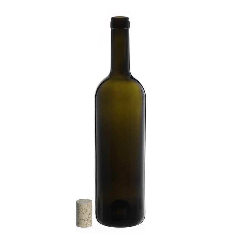 Wijnfles 'Golia', 750 ml, antiekgroen, monding: kurk