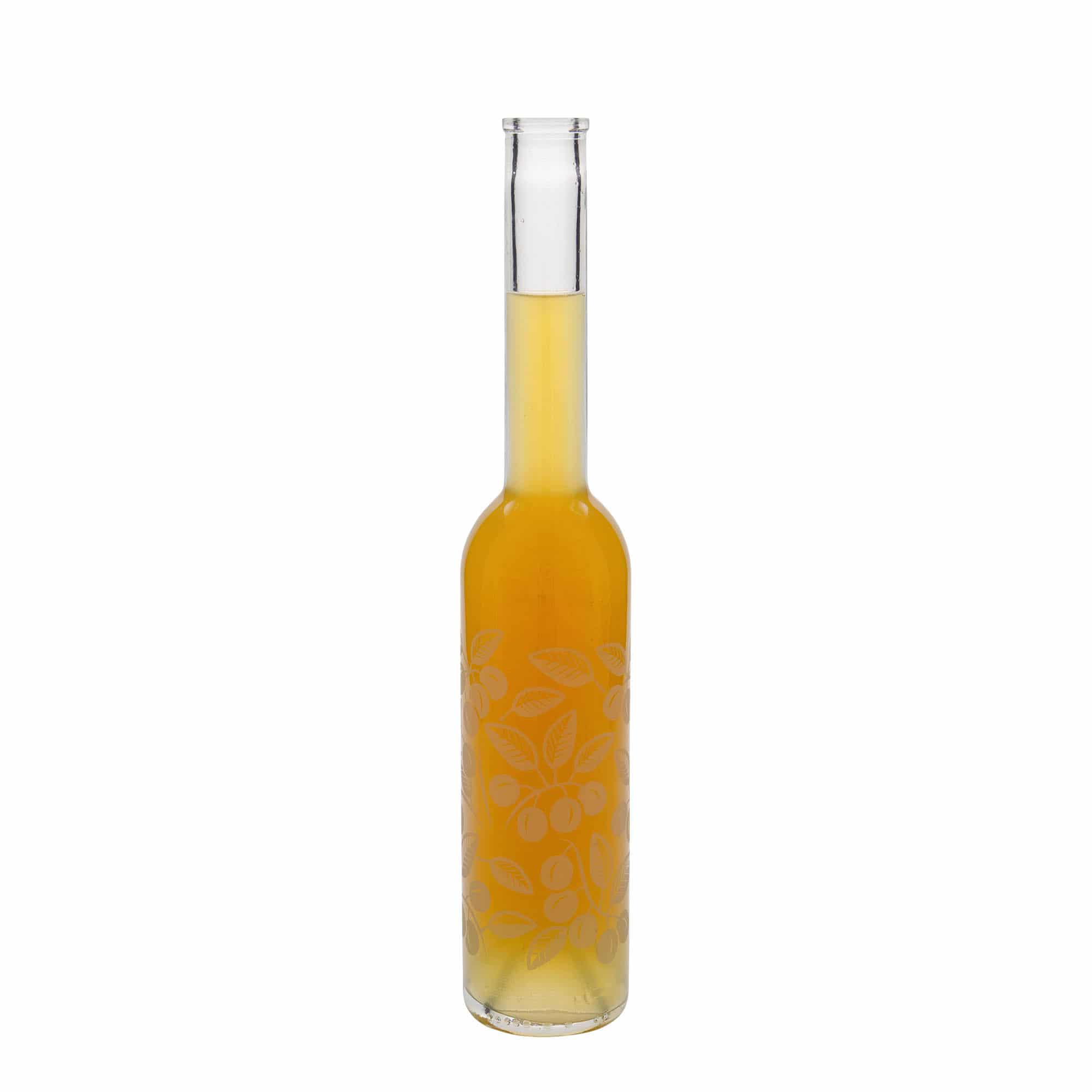 350 ml glazen fles 'Opera', motief: mirabellen, opening: kurk 350 ml glazen fles 'Opera', motief: mirabellen, opening: kurk
