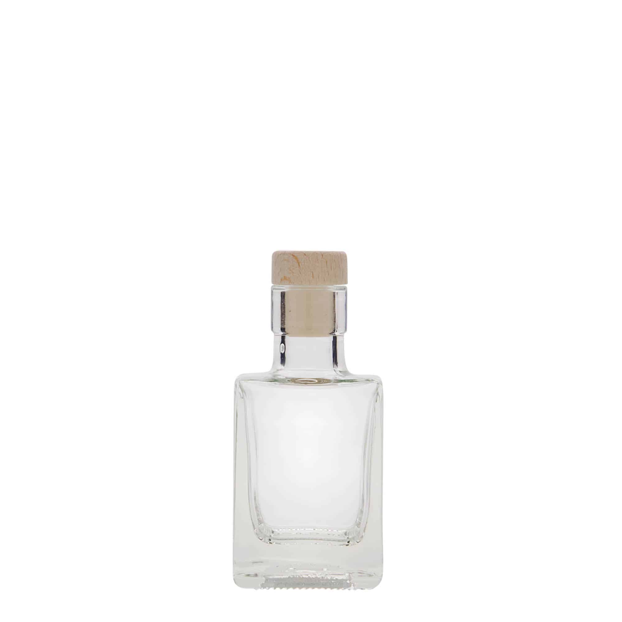 Glazen fles 'Cube', 50 ml, vierkant, monding: kurk