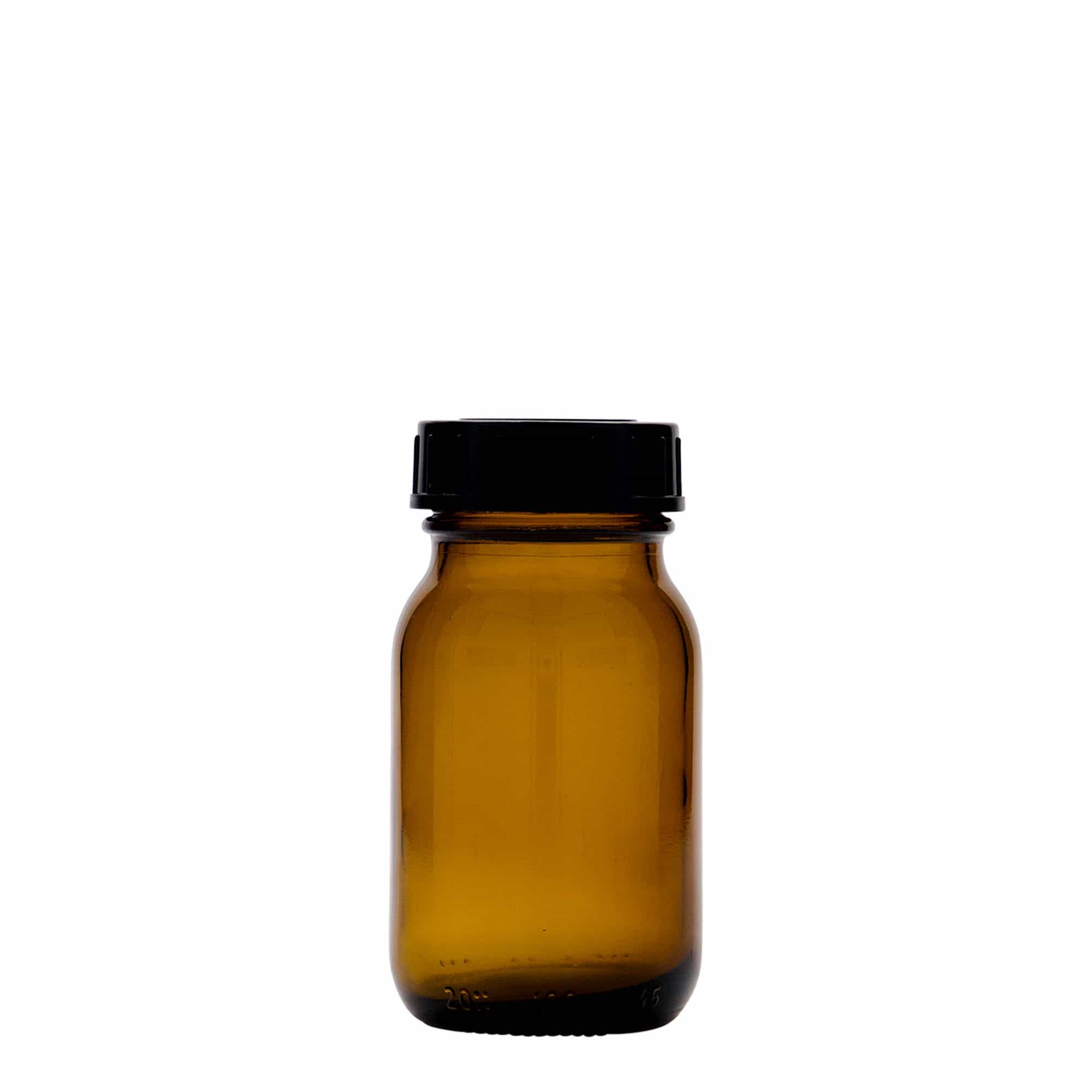 100 ml brede hals glas, bruin, opening: DIN 40