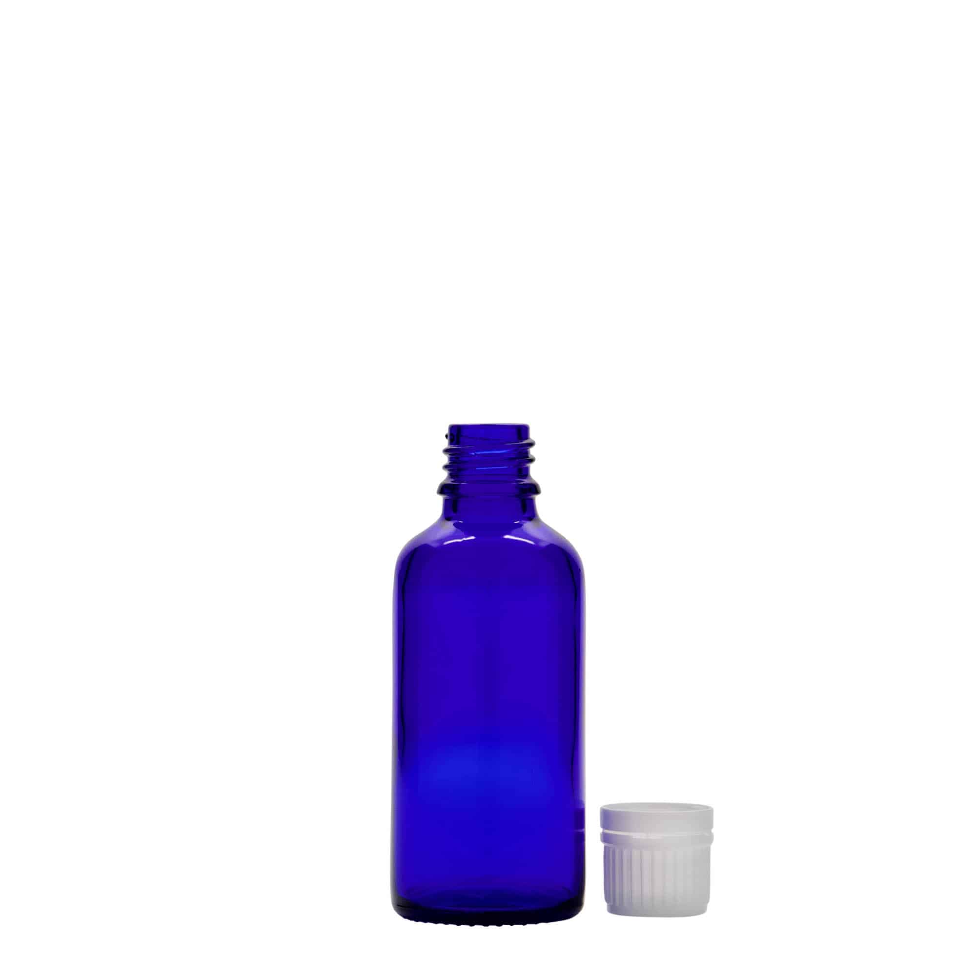 50 ml medicijnfles, glas, koningsblauw, opening: DIN 18