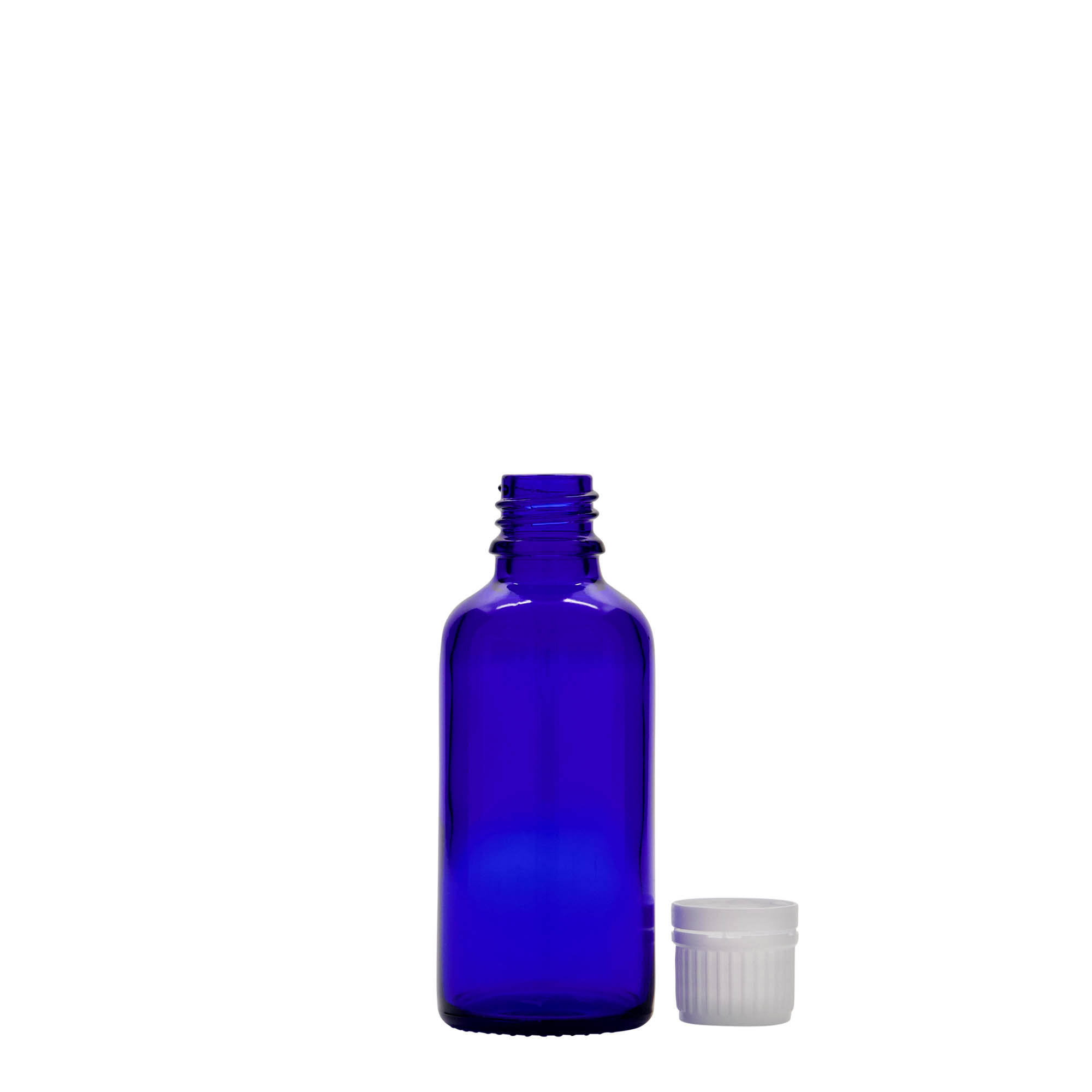 50 ml medicijnfles, glas, koningsblauw, opening: DIN 18 50 ml medicijnfles, glas, koningsblauw, opening: DIN 18