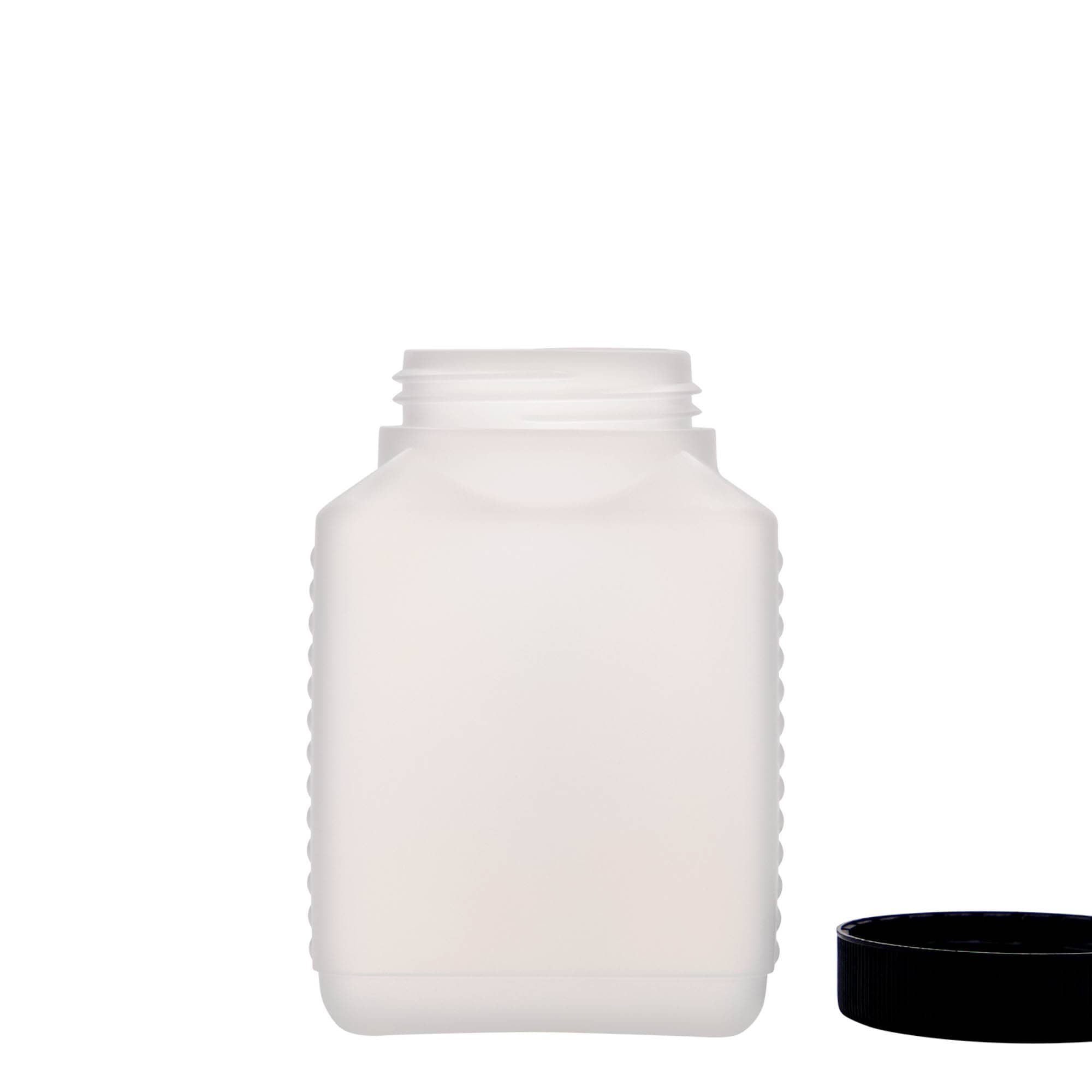 500 ml fles met brede hals, rechthoekig, HDPE-kunststof, naturel, opening: DIN 60 EPE