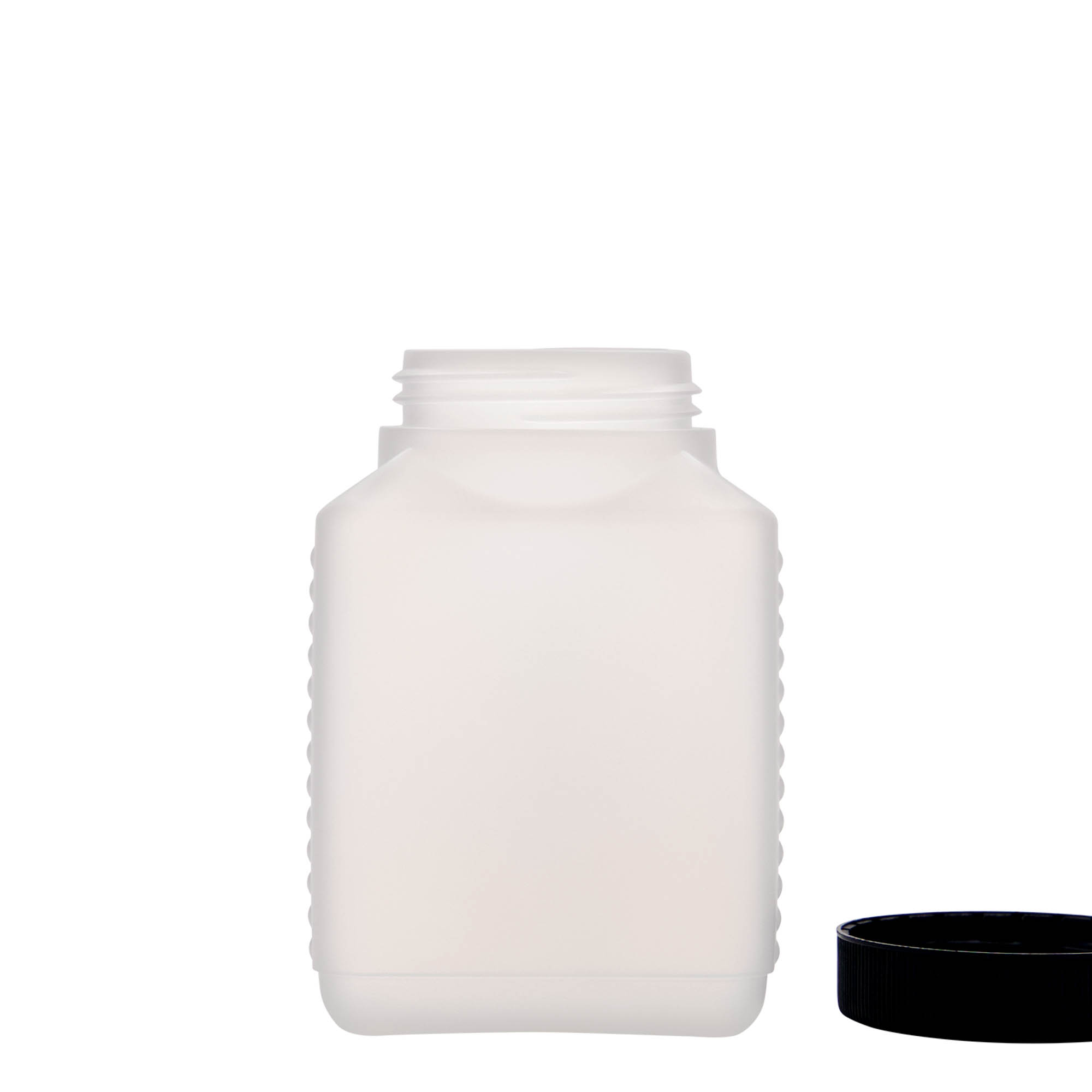 500 ml fles met brede hals, rechthoekig, HDPE-kunststof, naturel, opening: DIN 60 EPE 500 ml fles met brede hals, rechthoekig, HDPE-kunststof, naturel, opening: DIN 60 EPE
