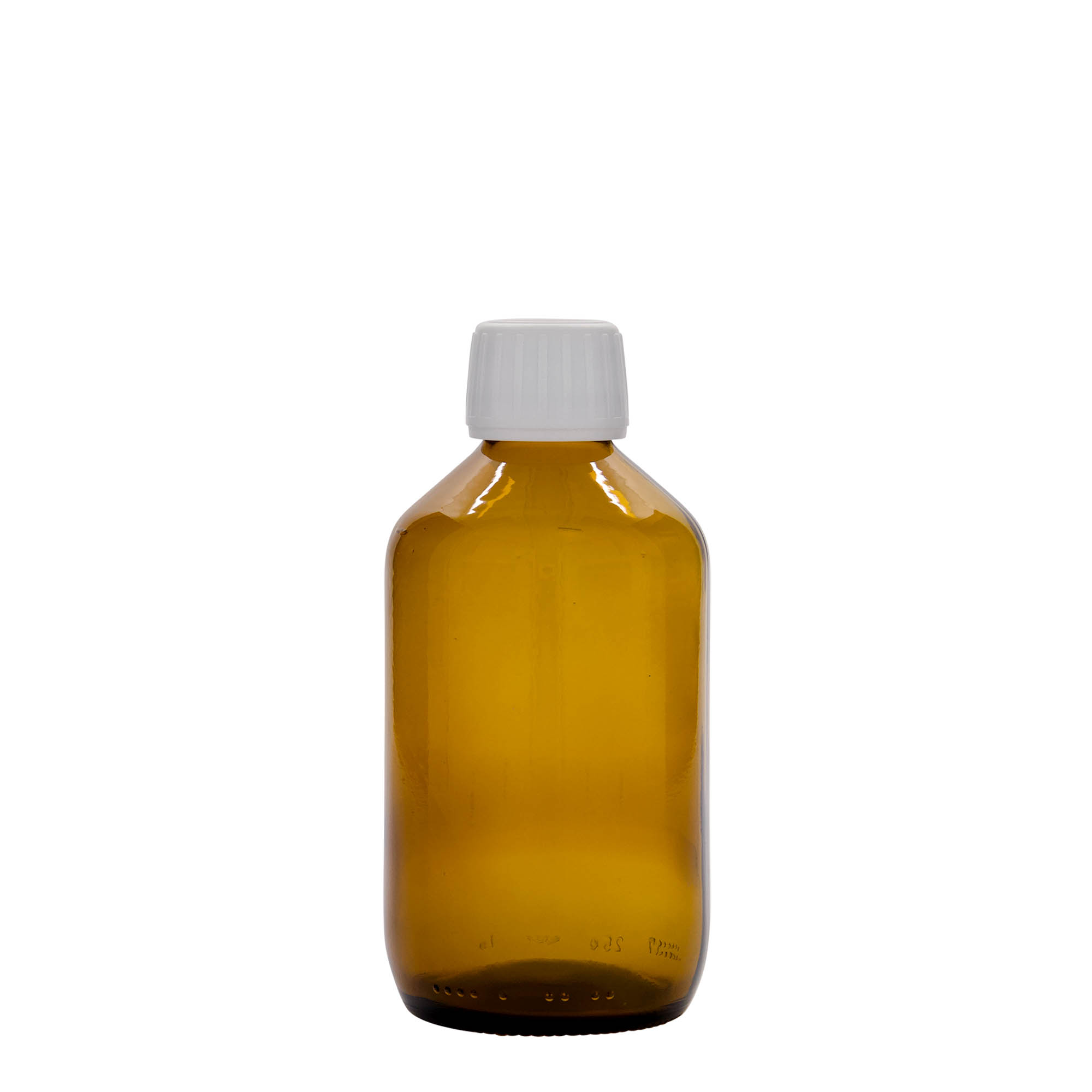 250 ml medische fles, bruin, glas, mondstuk: PP 28 250 ml medische fles, bruin, glas, mondstuk: PP 28