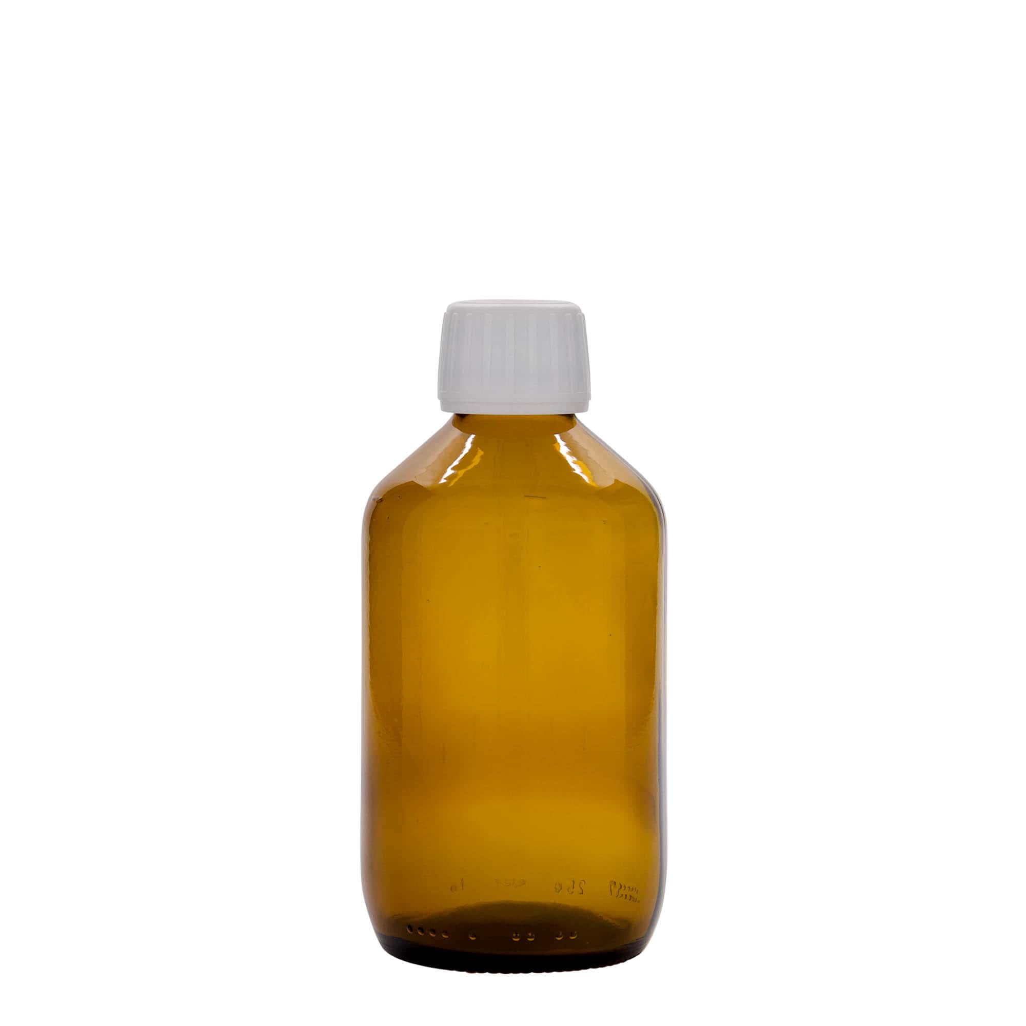 250 ml medische fles, bruin, glas, mondstuk: PP 28