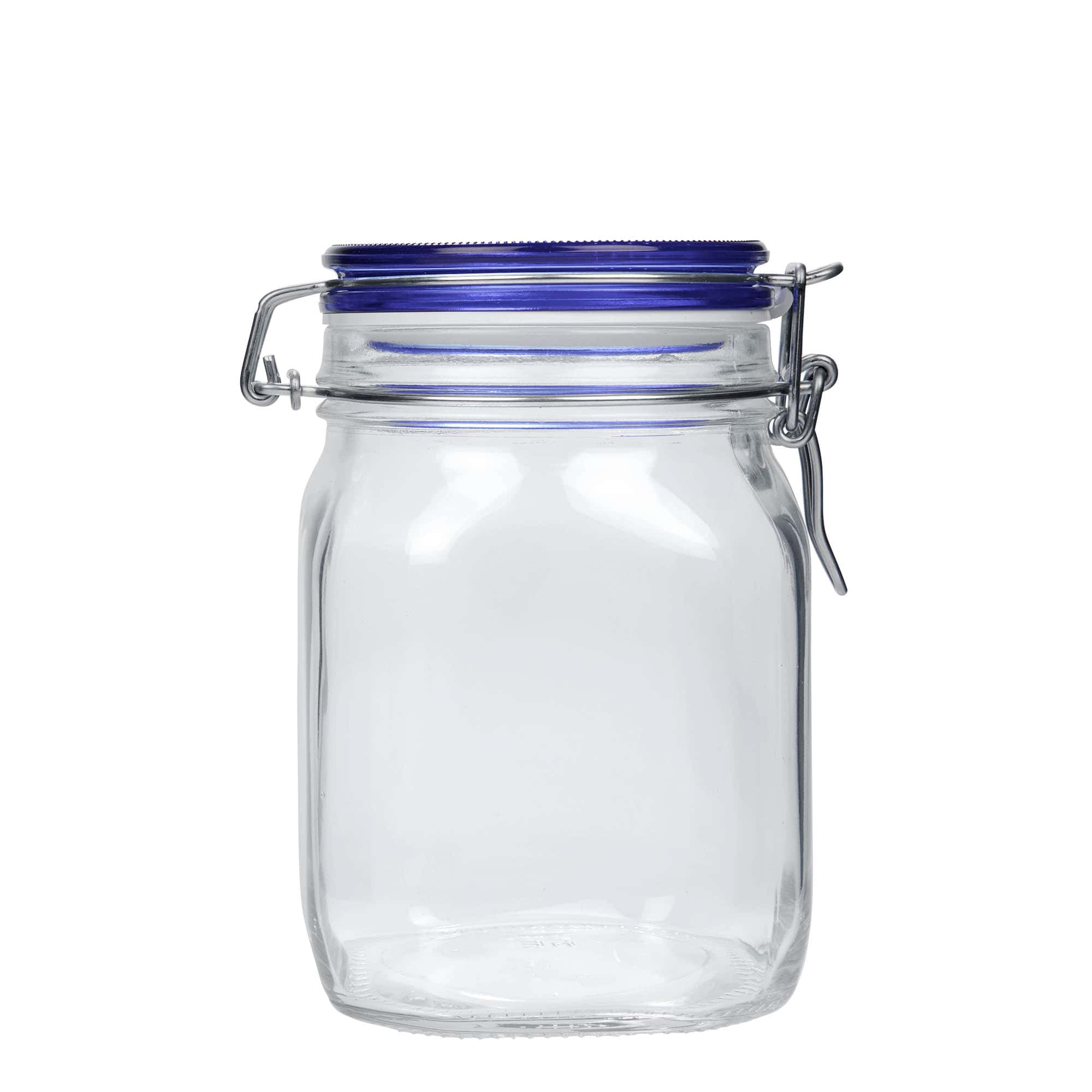 Pot met beugelsluiting 'Fido' Blue Top, 1000 ml, vierkant, monding: beugelsluiting Pot met beugelsluiting 'Fido' Blue Top, 1000 ml, vierkant, monding: beugelsluiting