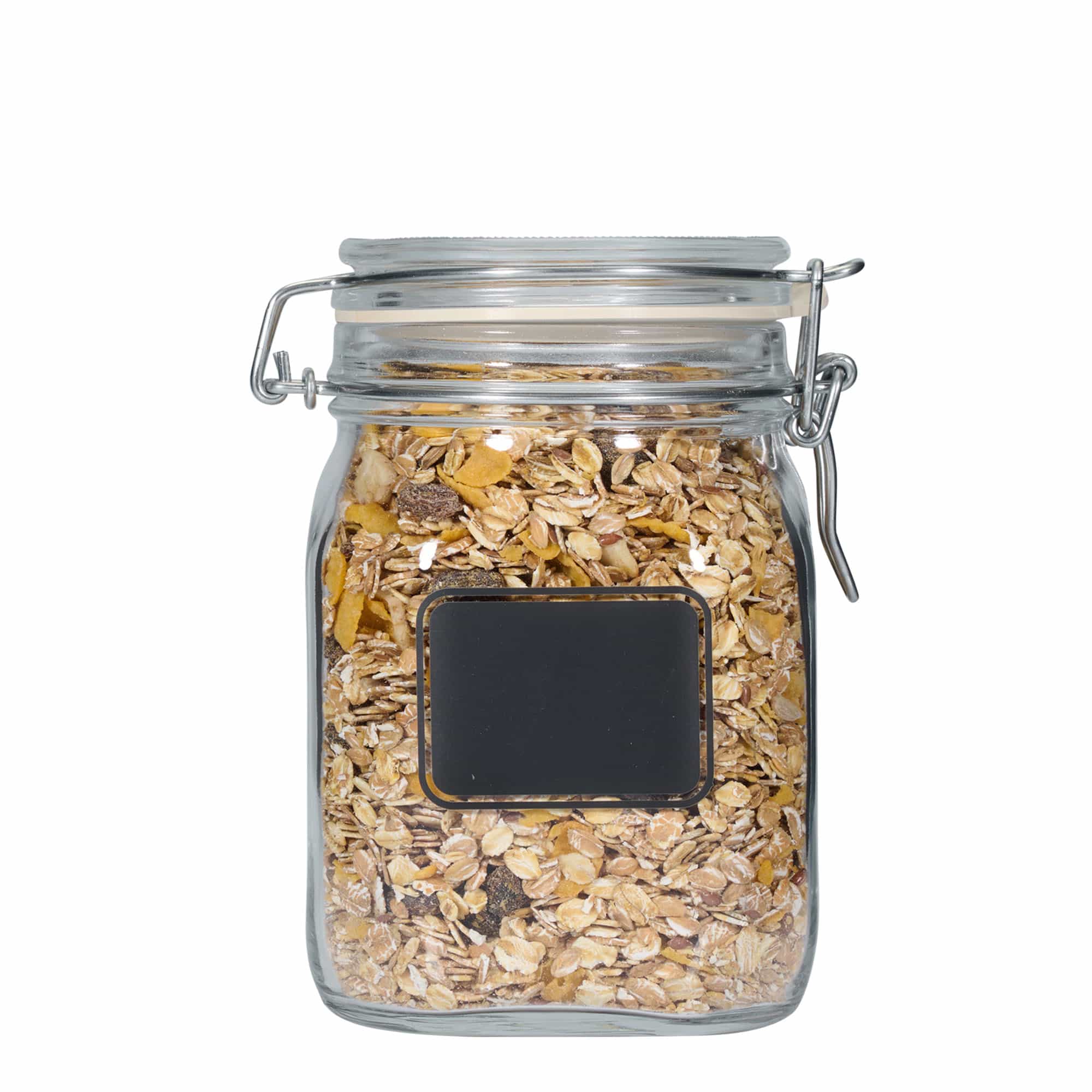 1.000 ml beugelfles 'Fido', motief: etikettenveld, vierkant, opening: beugelsluiting