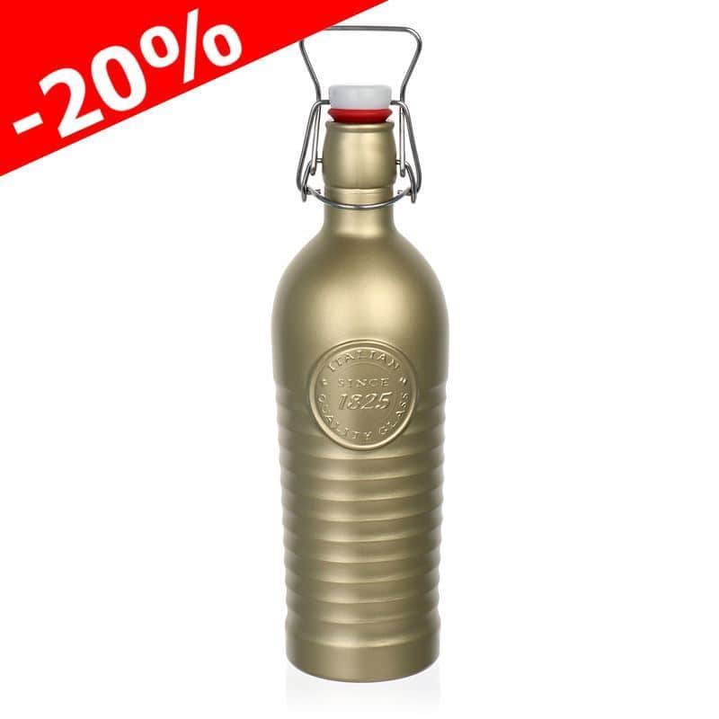 Glazen fles 'Officina 1825', 1200 ml, goud, monding: beugelsluiting