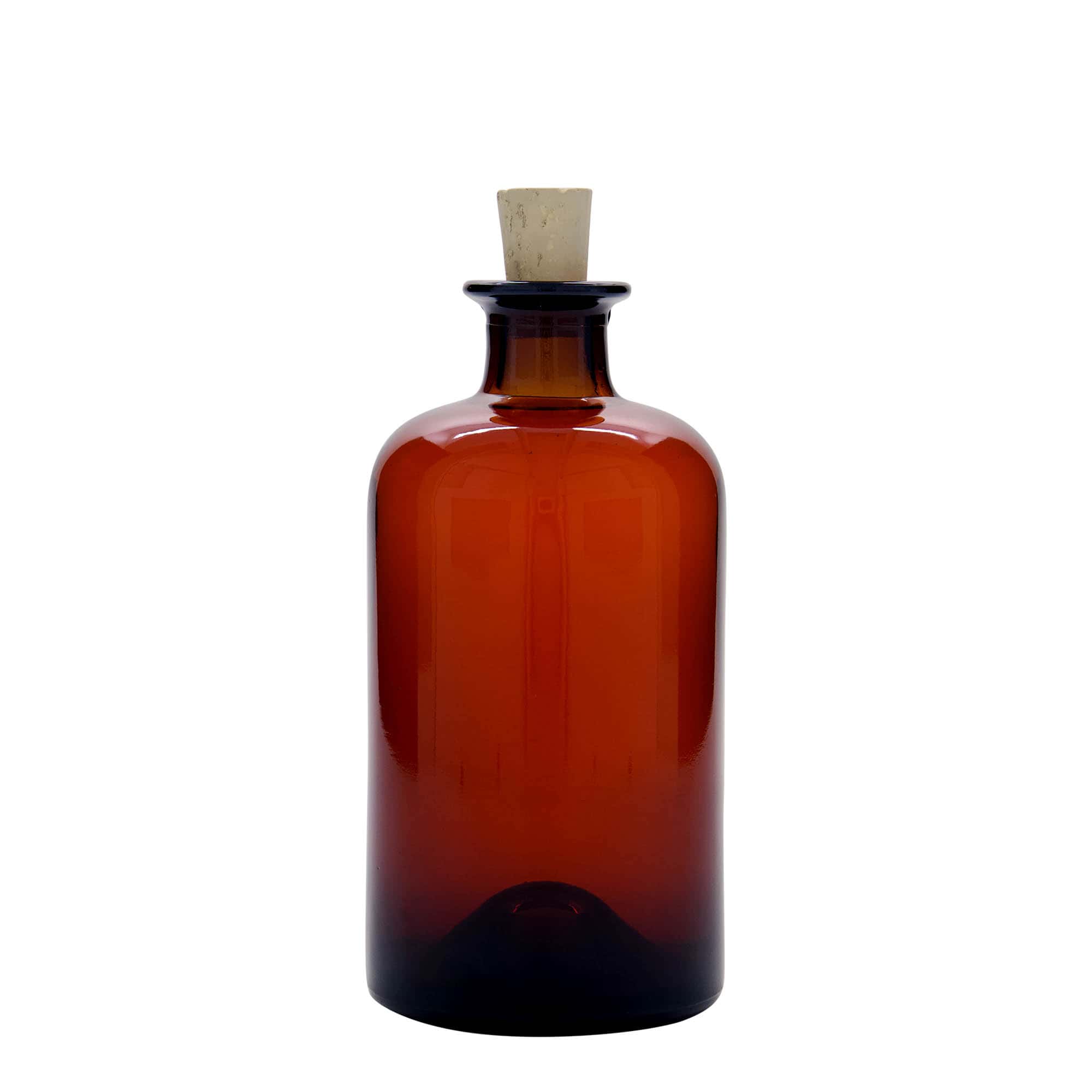 Glazen fles Apotheker, 500 ml, bruin, monding: kurk
