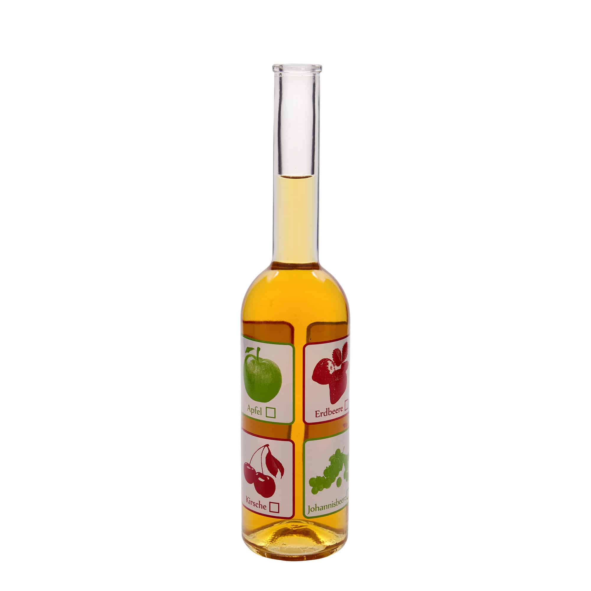 500 ml glazen fles 'Opera', motief: fruit, hals: kurk
