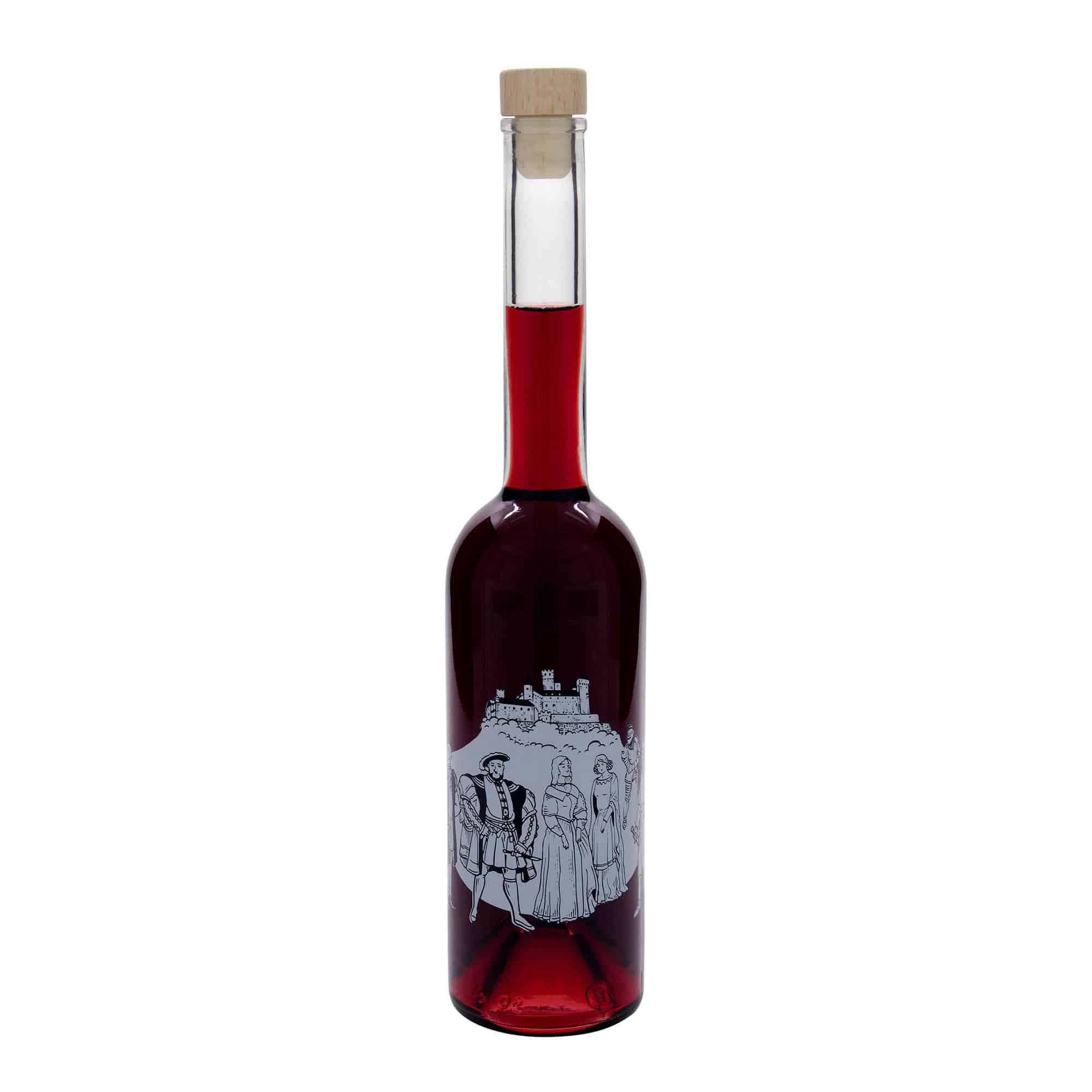 500 ml glazen fles 'Opera', motief: middeleeuwen, opening: kurk