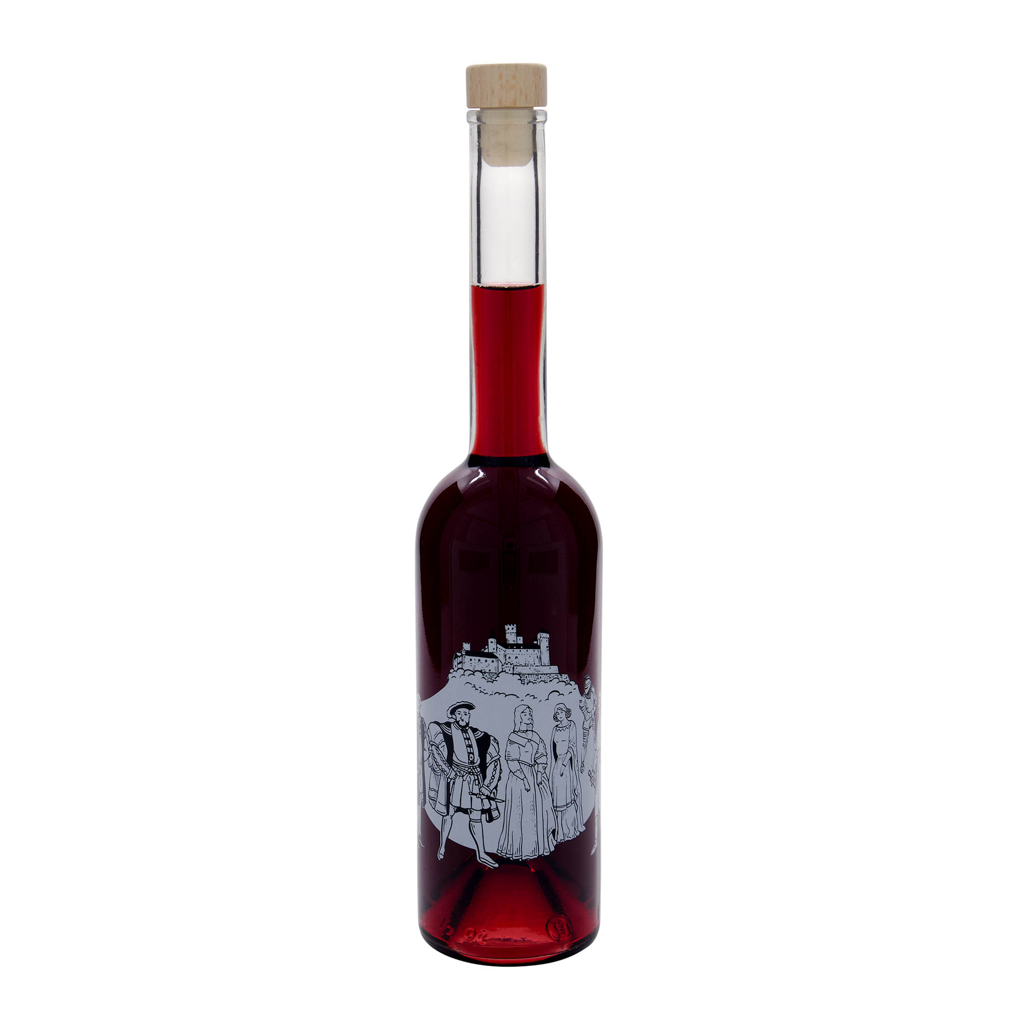 500 ml glazen fles 'Opera', motief: middeleeuwen, opening: kurk 500 ml glazen fles 'Opera', motief: middeleeuwen, opening: kurk