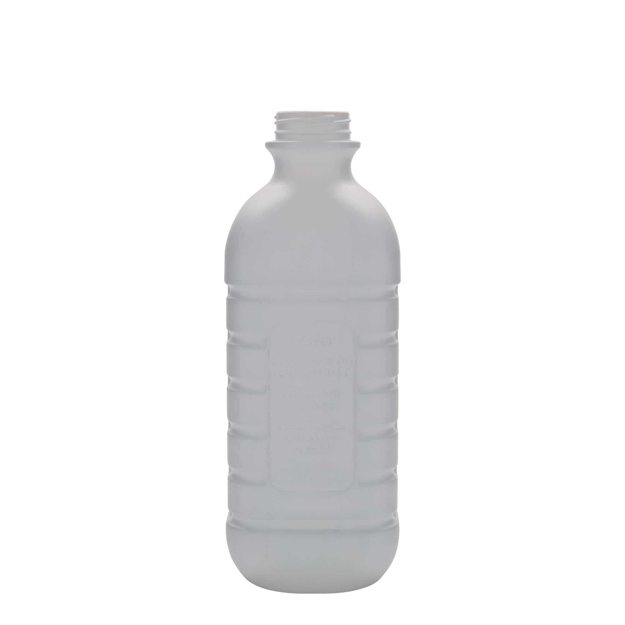 Melkfles, 1000 ml, rechthoekig, HDPE-kunststof, wit, monding: PEHD40 Melkfles, 1000 ml, rechthoekig, HDPE-kunststof, wit, monding: PEHD40