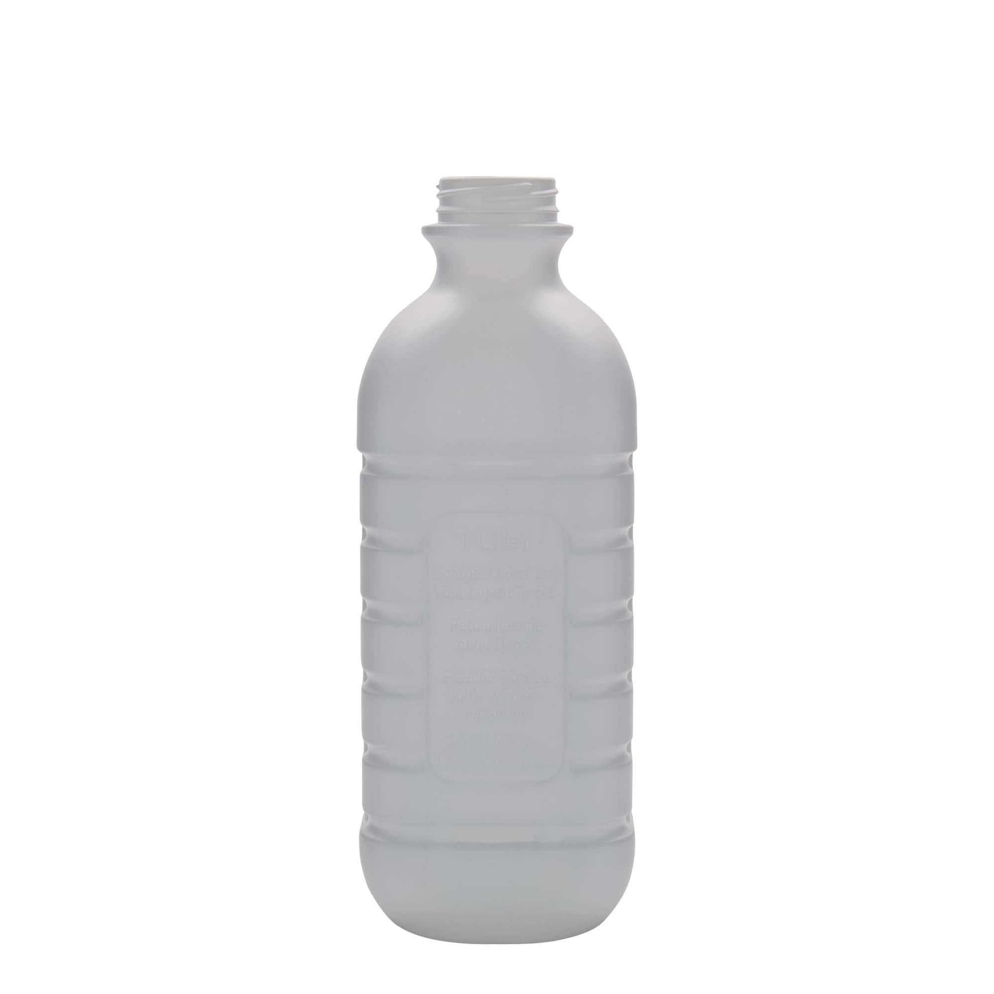 1.000 ml melkfles, rechthoekig, HDPE-kunststof, wit, opening: PEHD40