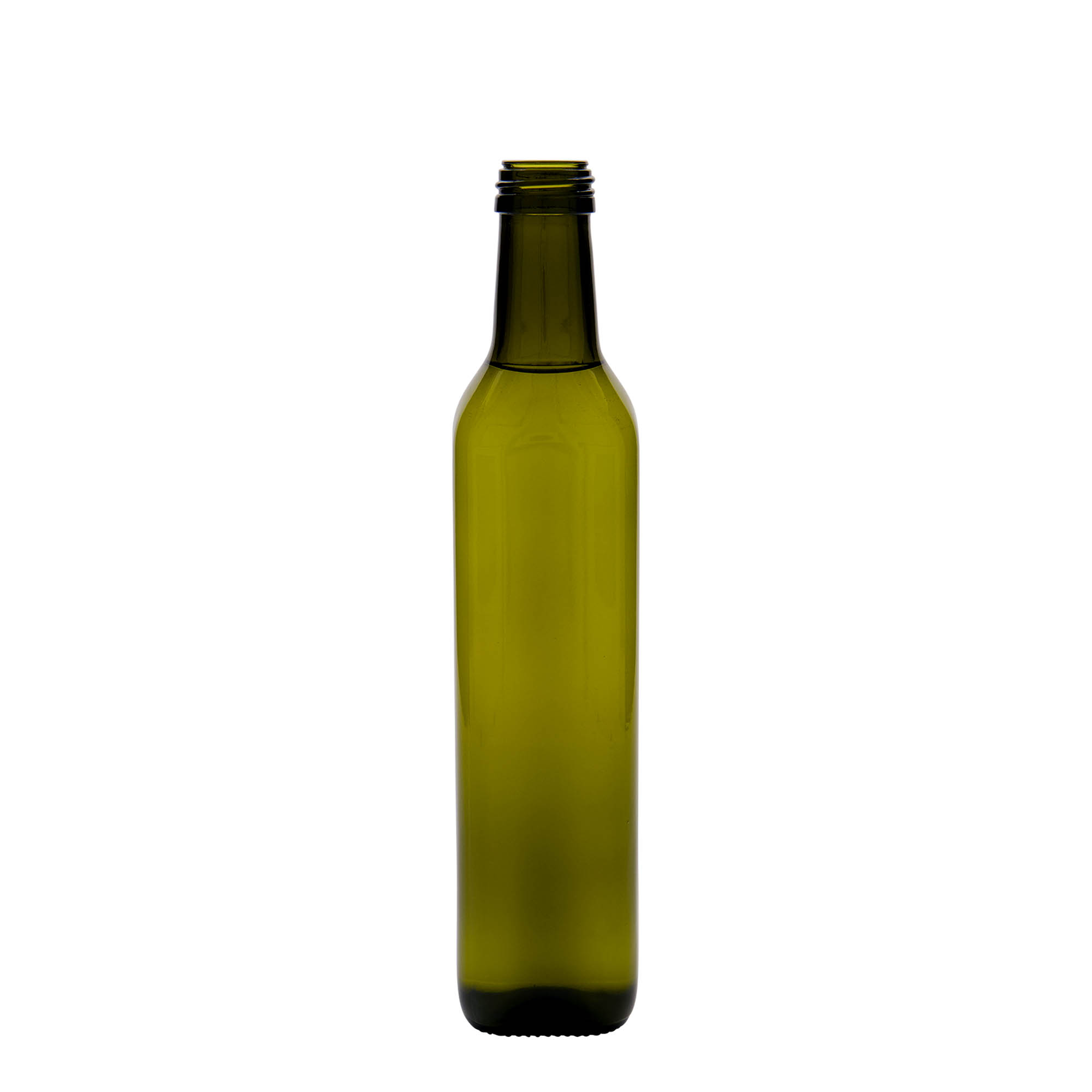 Glazen fles 'Marasca', 500 ml, vierkant, antiekgroen, monding: PP 31,5