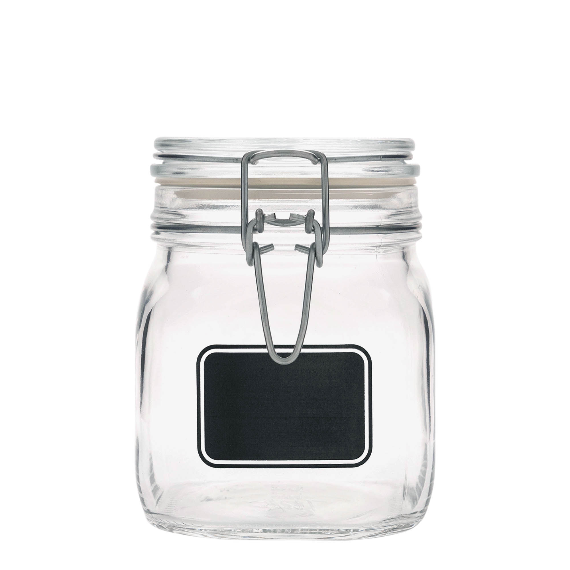 750 ml beugelfles 'Fido', motief: etiketveld, vierkant, opening: beugelsluiting