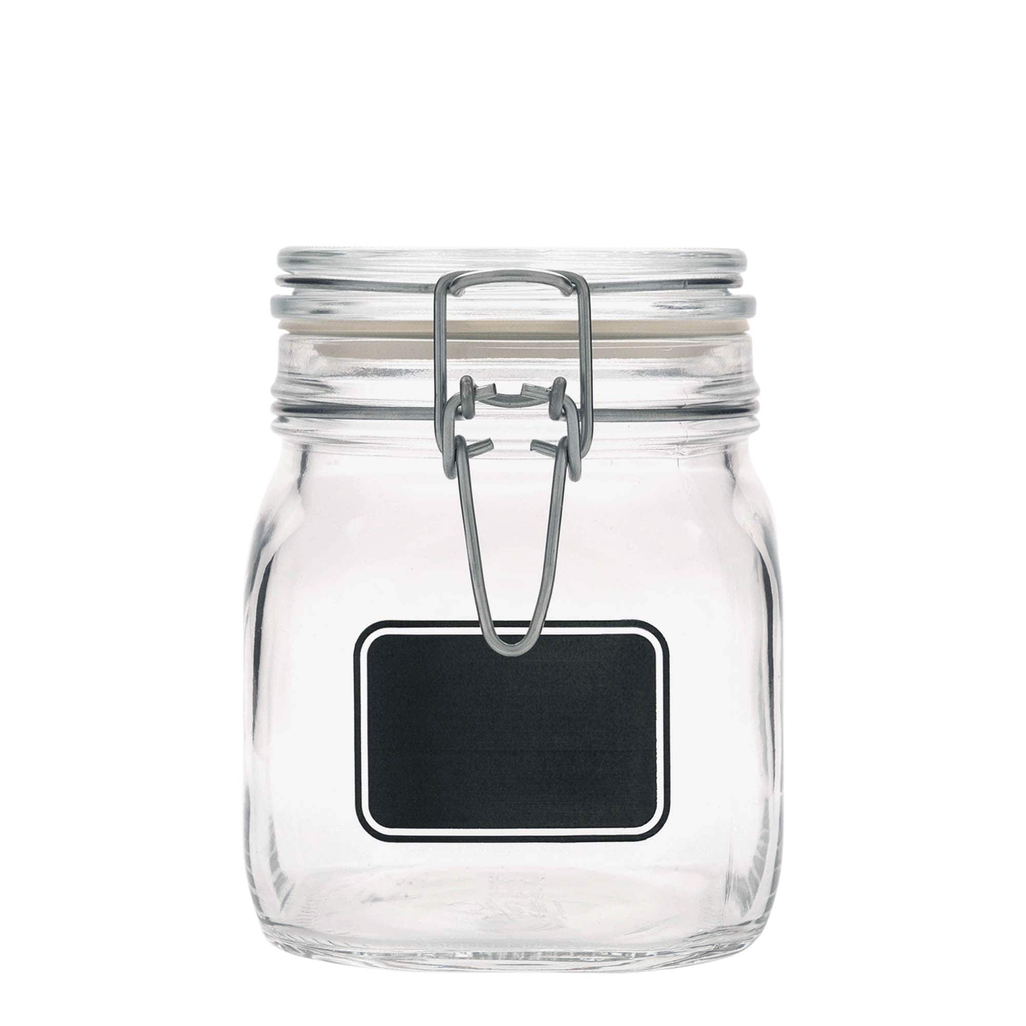 750 ml beugelfles 'Fido', motief: etiketveld, vierkant, opening: beugelsluiting