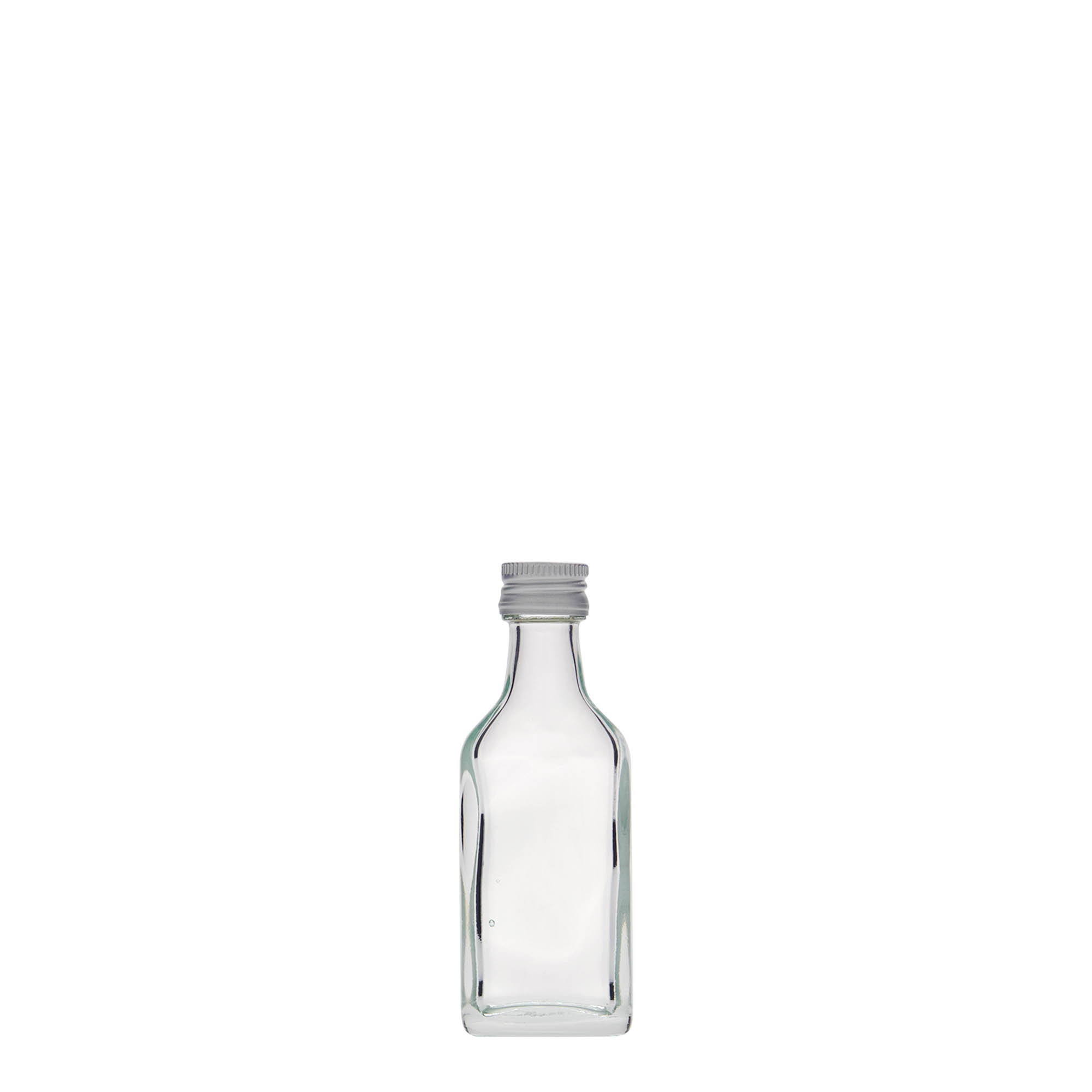 20 ml zakflesje, rechthoekig, glas, opening: PP 18 20 ml zakflesje, rechthoekig, glas, opening: PP 18