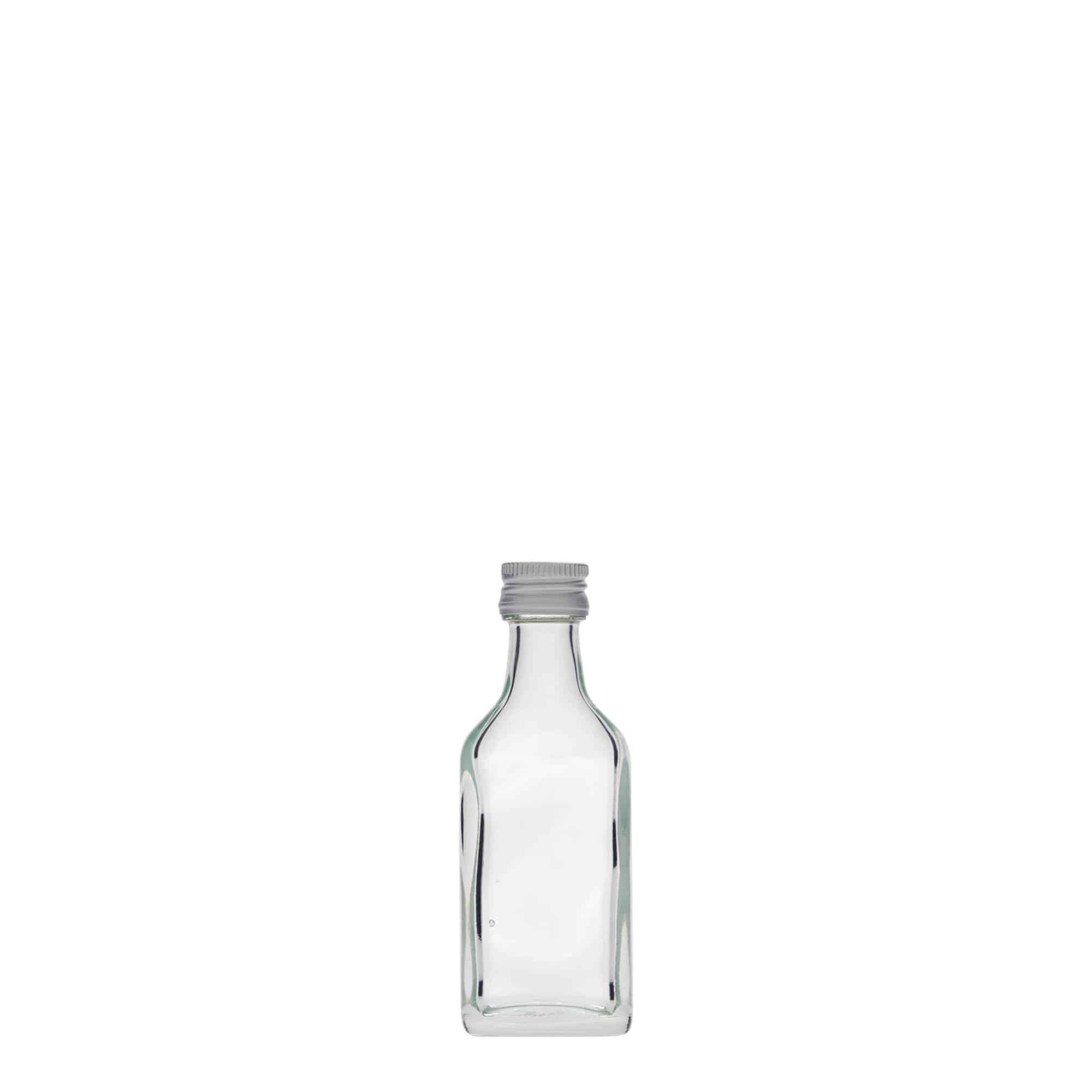 20 ml zakflesje, rechthoekig, glas, opening: PP 18