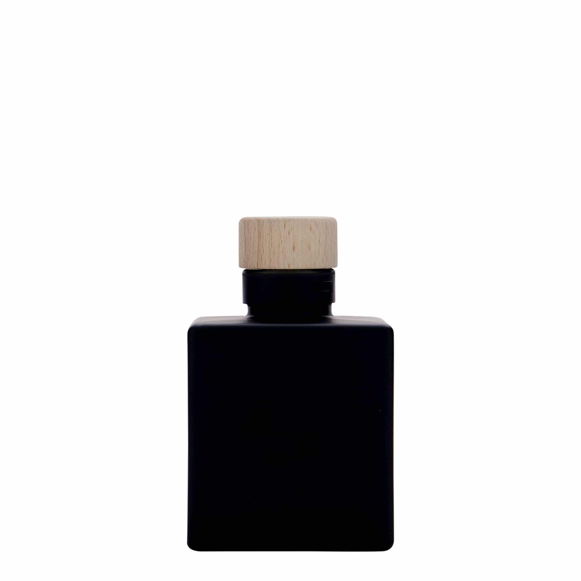 100 ml glazen fles 'Cube', vierkant, zwart, opening: kurk