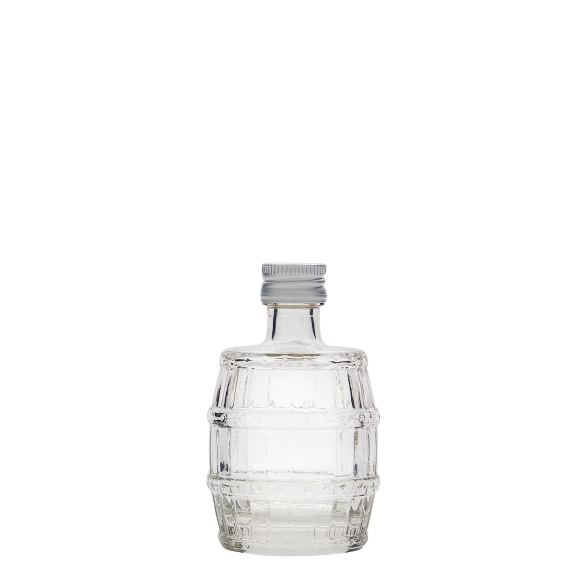 50 ml glazen fles 'vat', mondstuk: PP 18 50 ml glazen fles 'vat', mondstuk: PP 18
