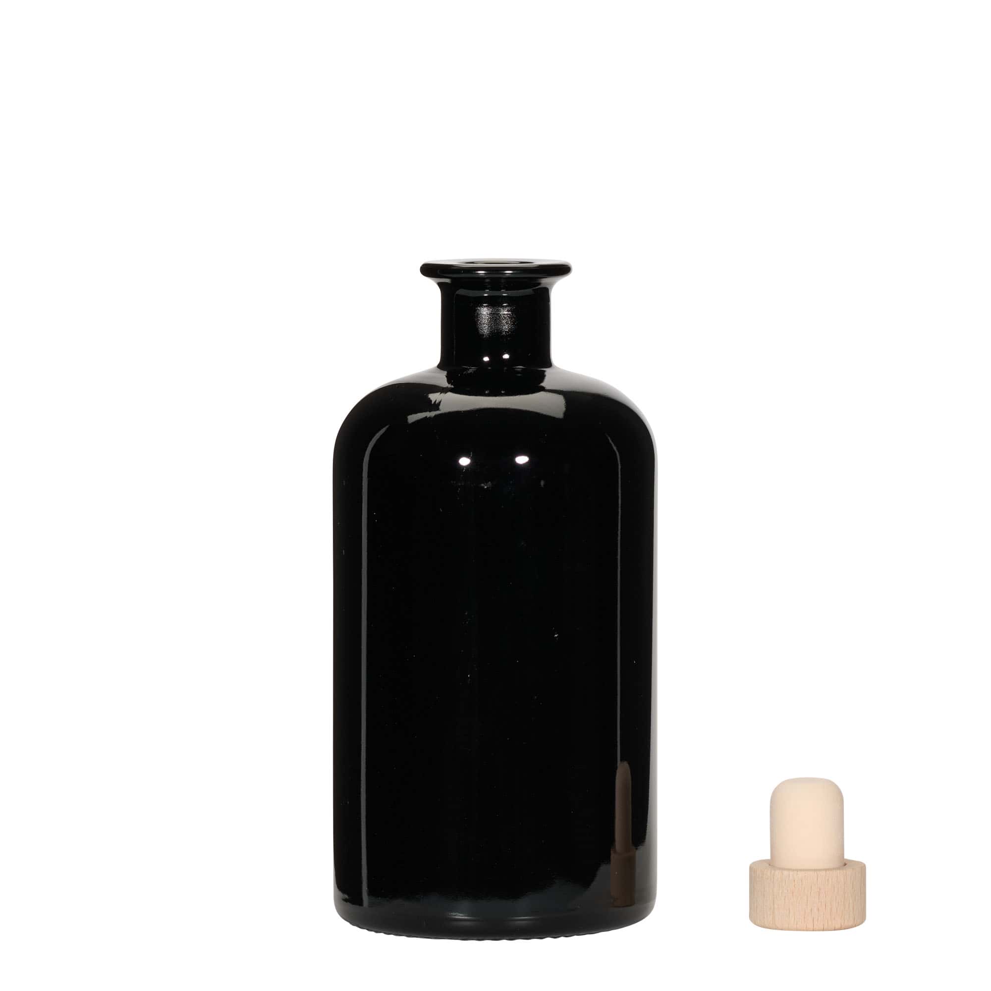 500 ml glazen apothekersfles, zwart, opening: kurk