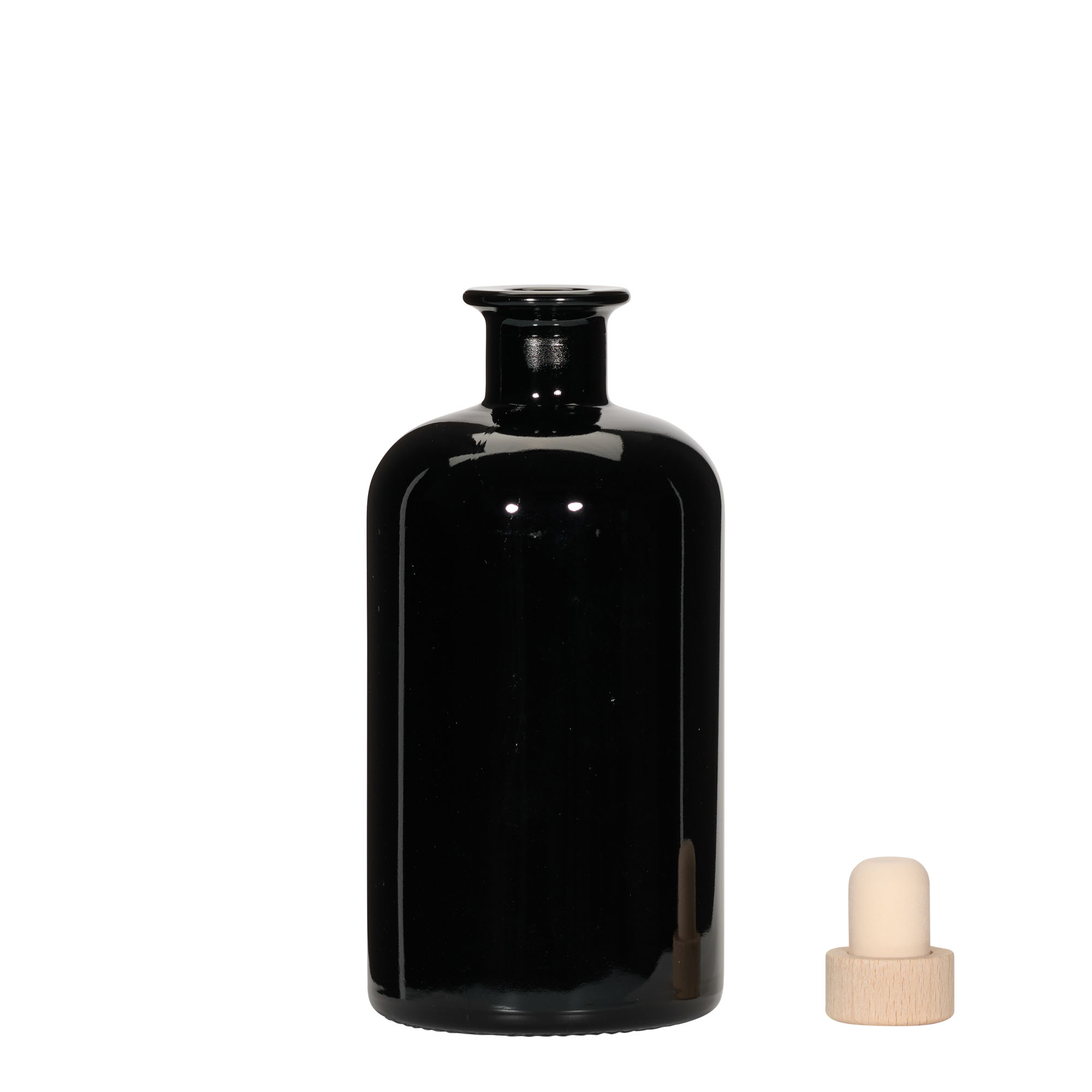 500 ml glazen apothekersfles, zwart, opening: kurk