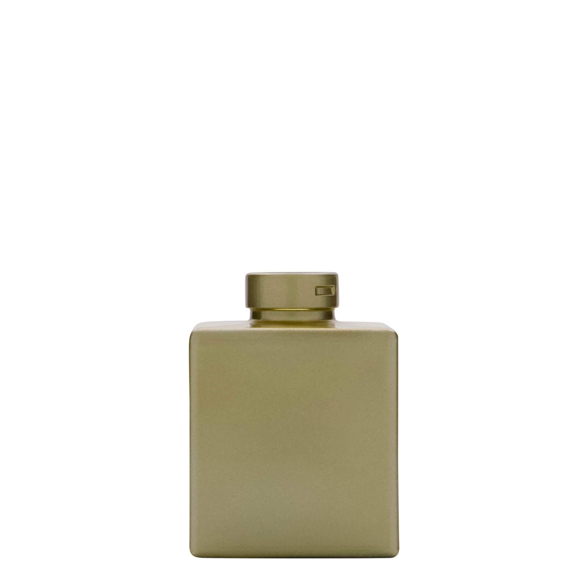 100 ml glazen fles 'Cube', vierkant, goud, hals: kurk