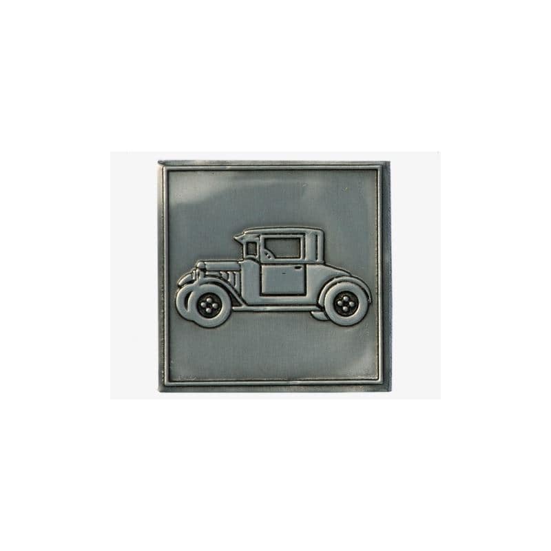 Tinlabel 'Oldtimer', vierkant, metaal, zilver Tinlabel 'Oldtimer', vierkant, metaal, zilver