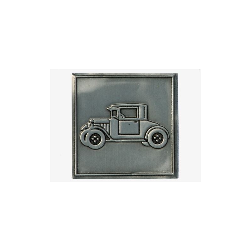 Tinlabel 'Oldtimer', vierkant, metaal, zilver Tinlabel 'Oldtimer', vierkant, metaal, zilver