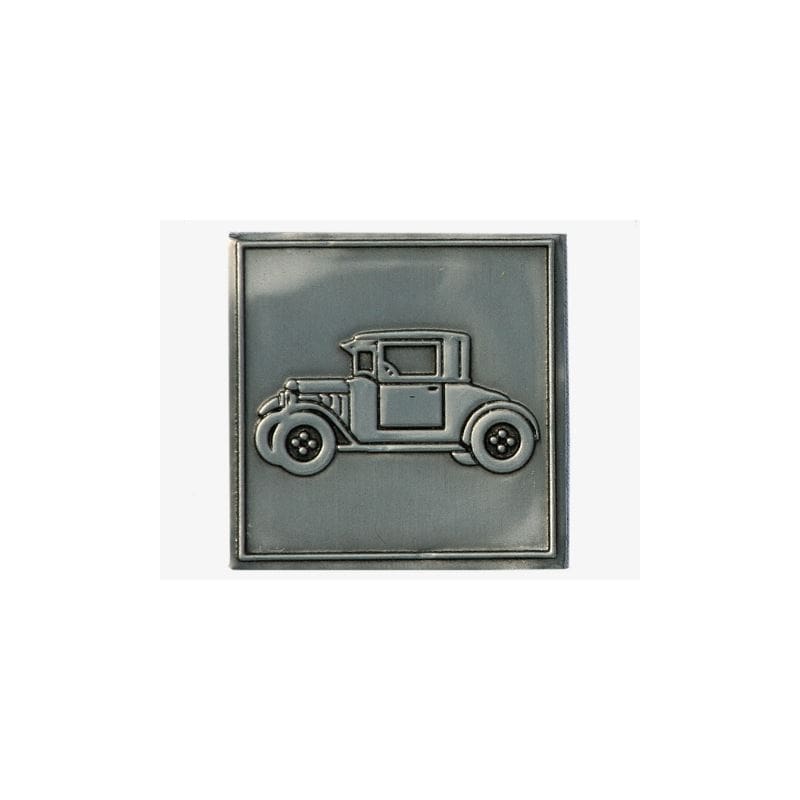 Tinlabel 'Oldtimer', vierkant, metaal, zilver