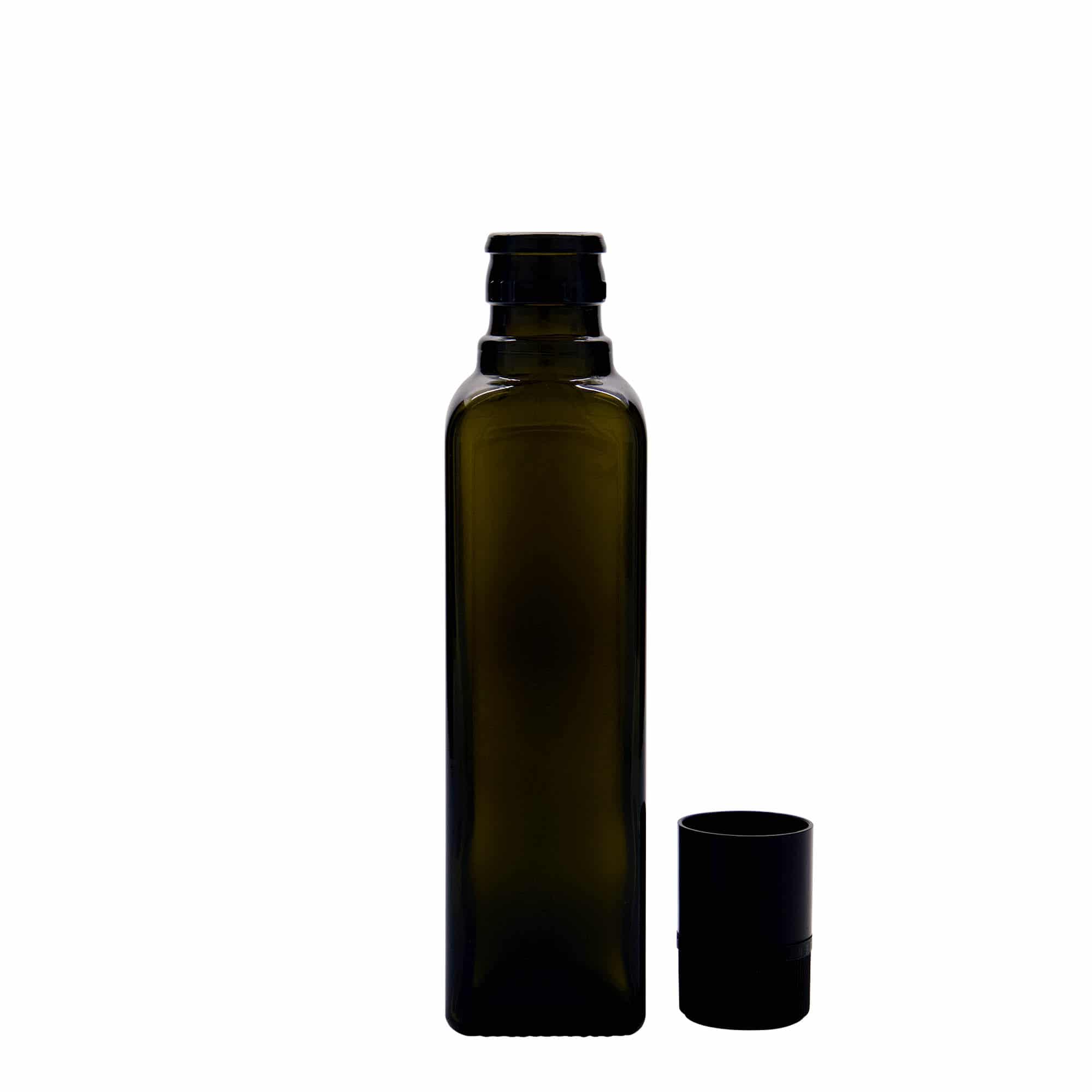 Azijn-/oliefles 'Quadra', 250 ml, glas, vierkant, antiekgroen, monding: DOP Azijn-/oliefles 'Quadra', 250 ml, glas, vierkant, antiekgroen, monding: DOP