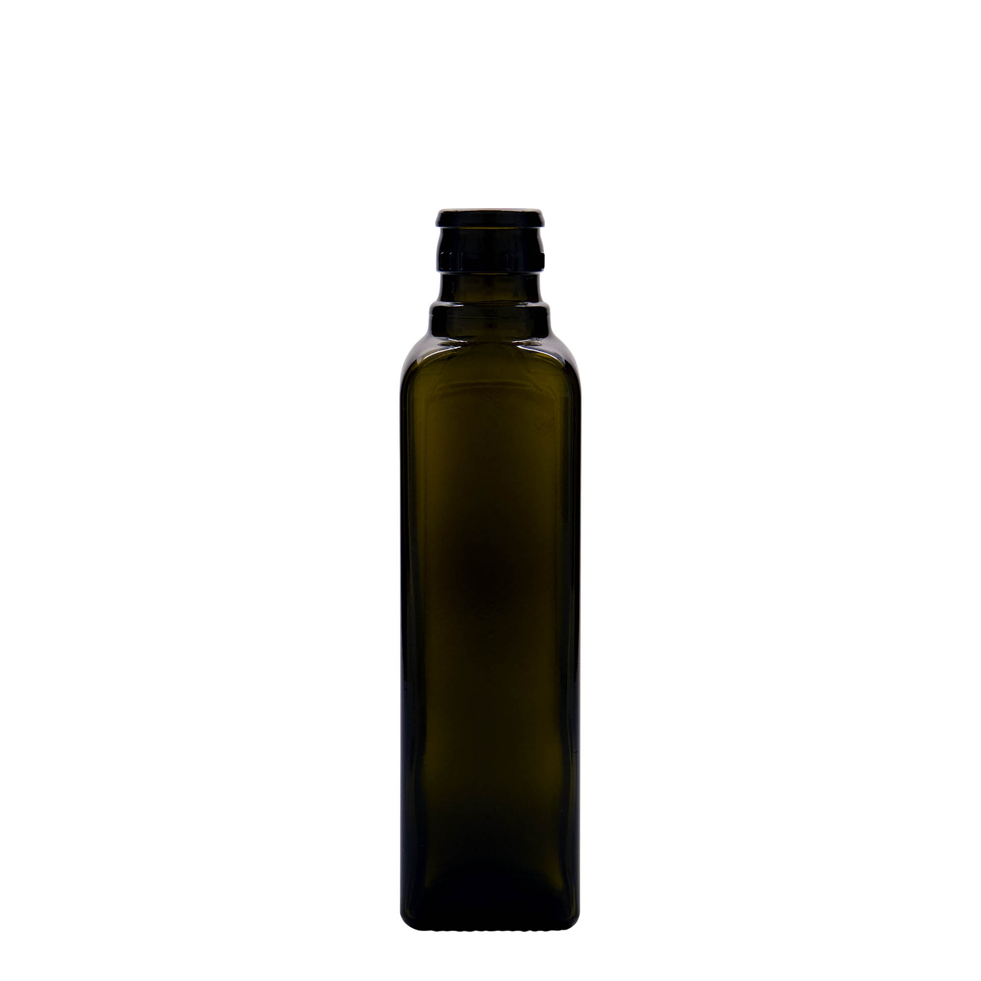 250 ml azijn-/olieflacon 'Quadra', glas, vierkant, antiekgroen, hals: DOP