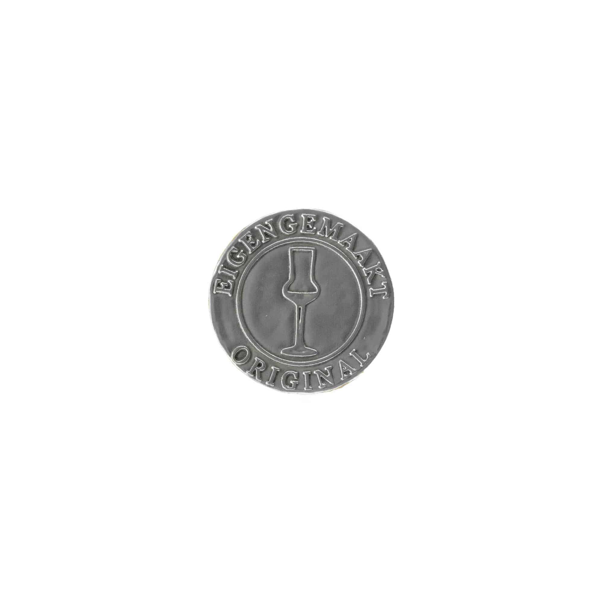 Bliketiket 'Zelfgemaakt', rund, metaal, zilver