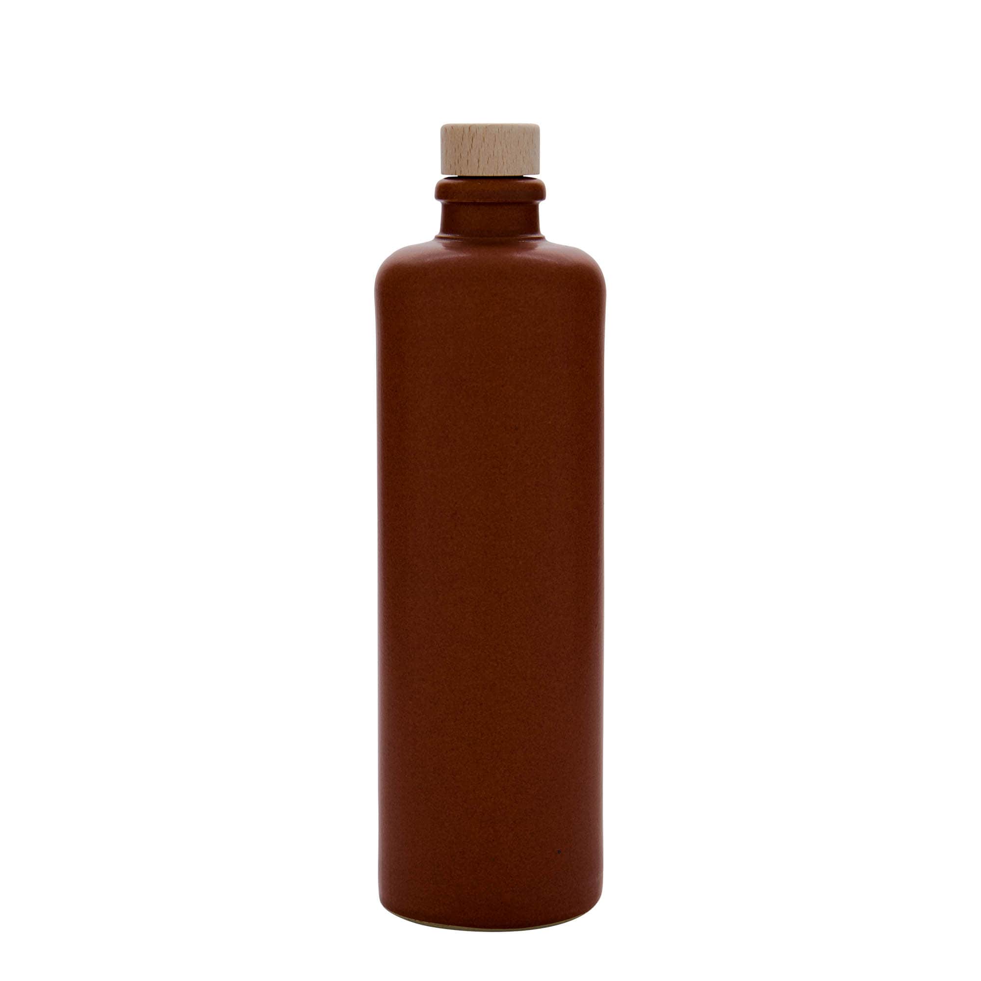 500 ml tonkruik, steengoed, roodbruin, monding: kurk